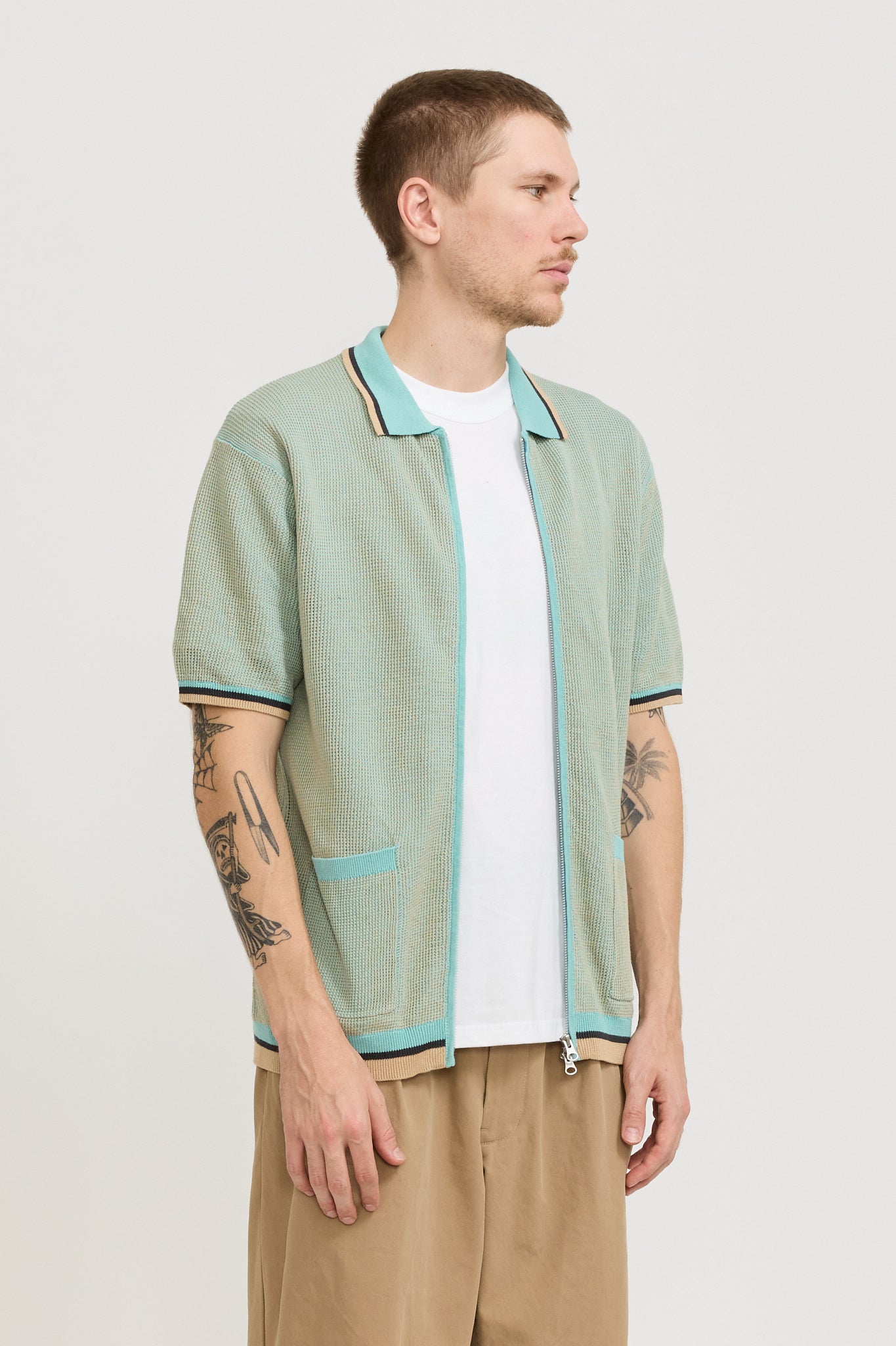 Zip Knit Polo Sax