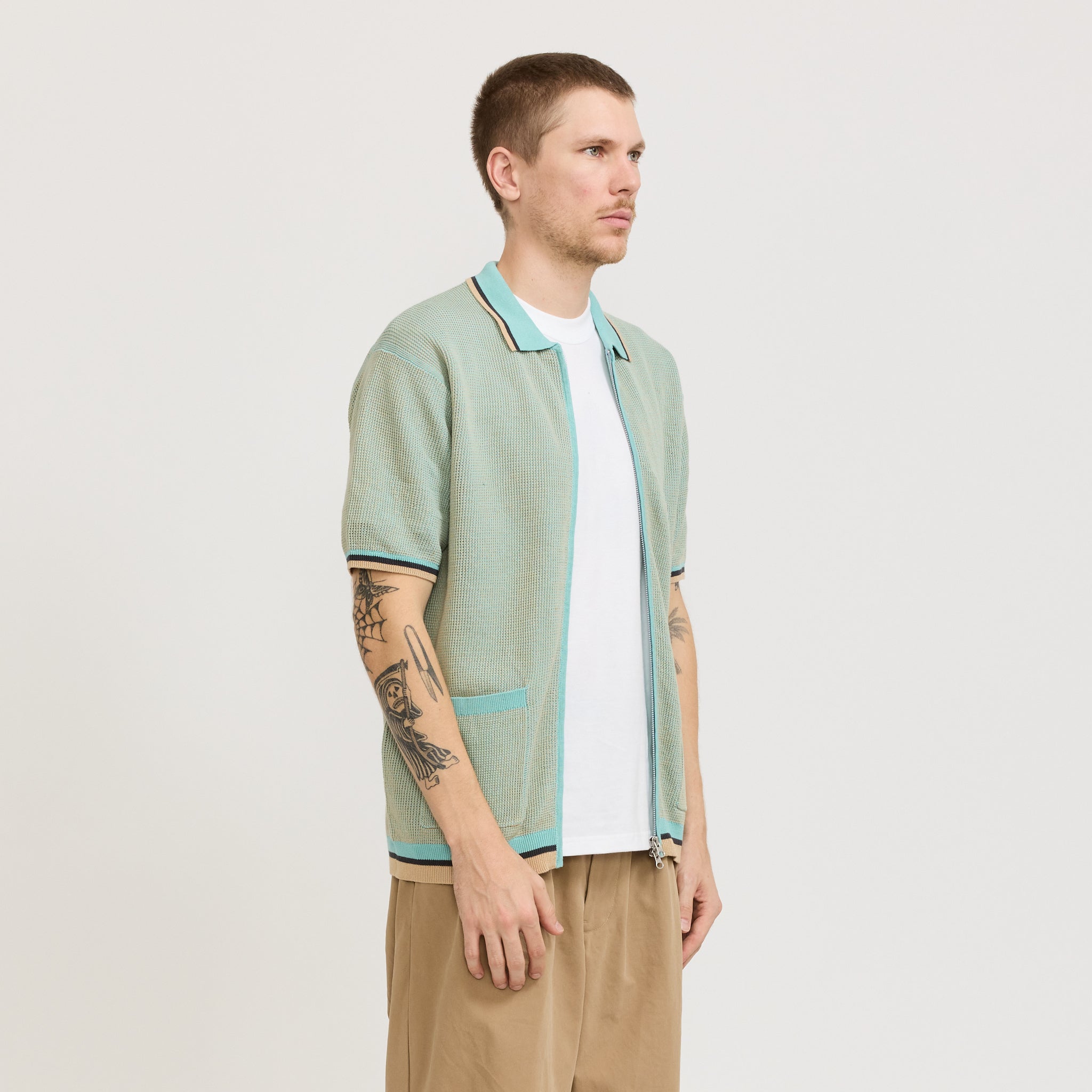 Beams Plus | Zip Knit Polo Sax | Maplestore