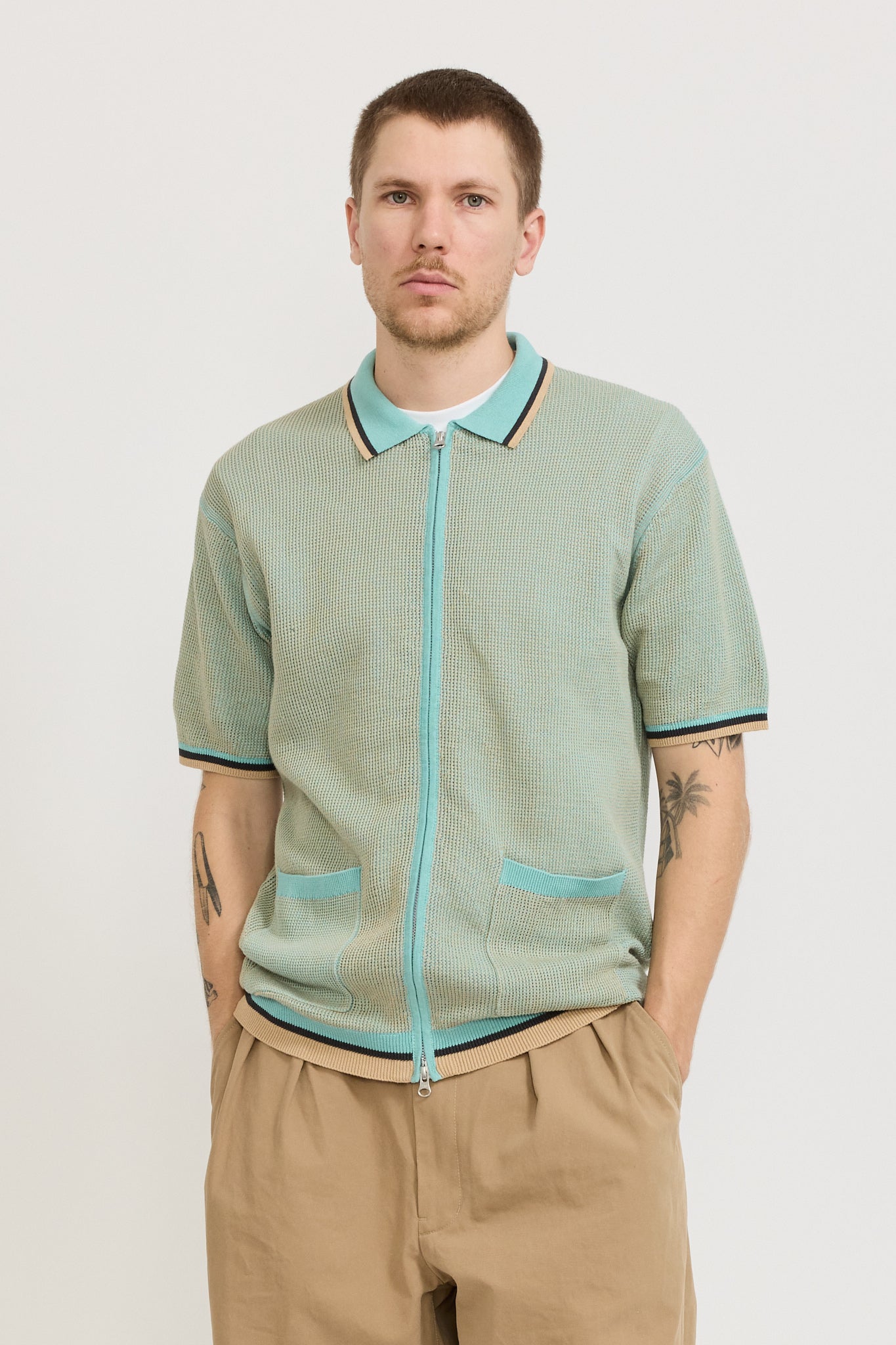 Zip Knit Polo Sax