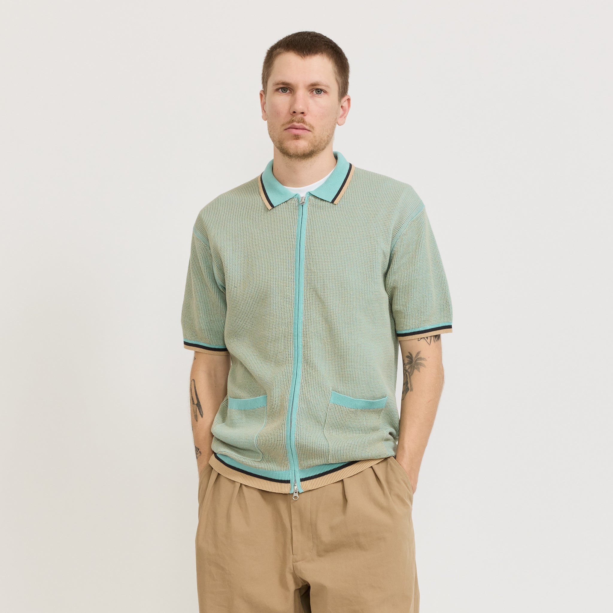 Beams Plus | Zip Knit Polo Sax | Maplestore
