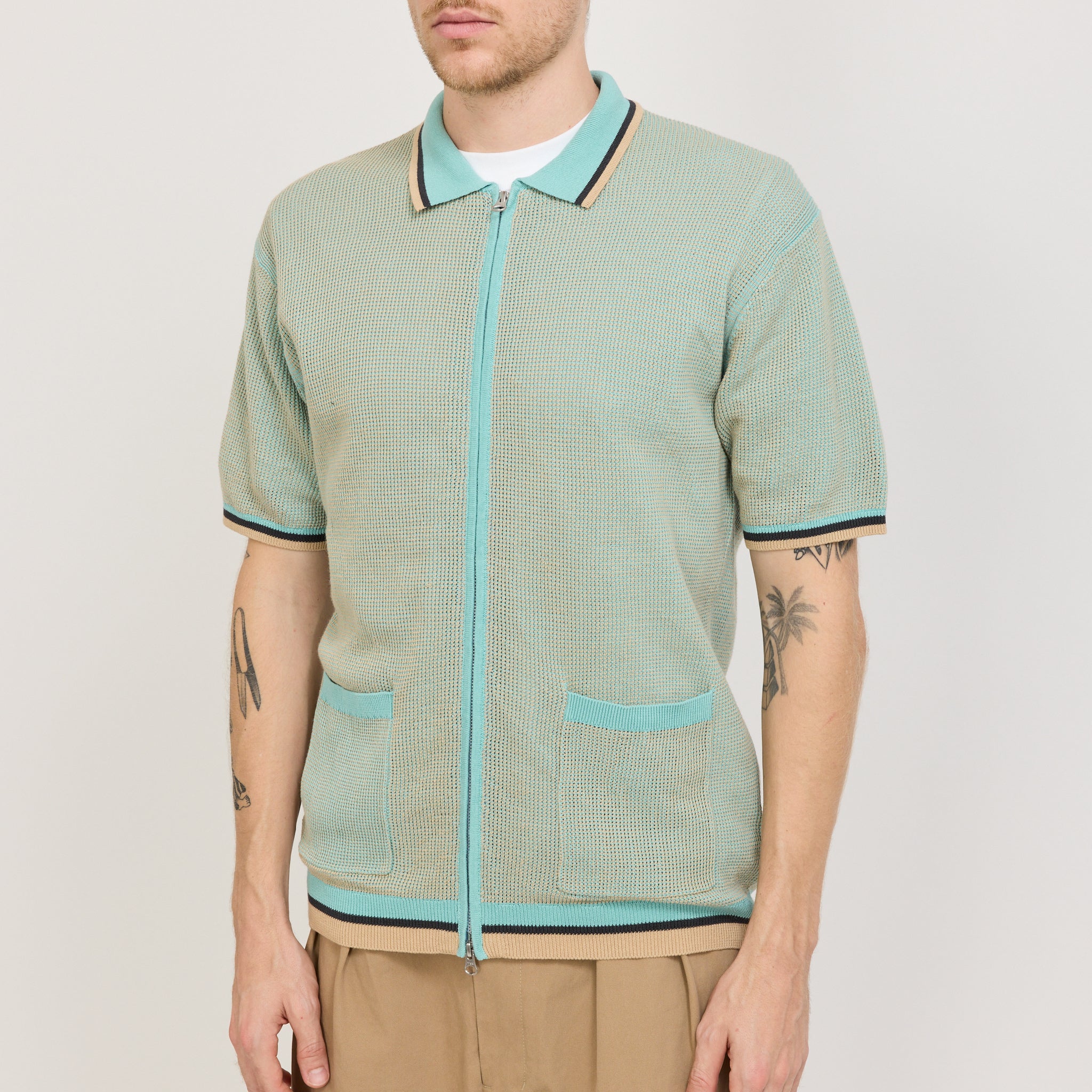 Beams Plus | Zip Knit Polo Sax | Maplestore