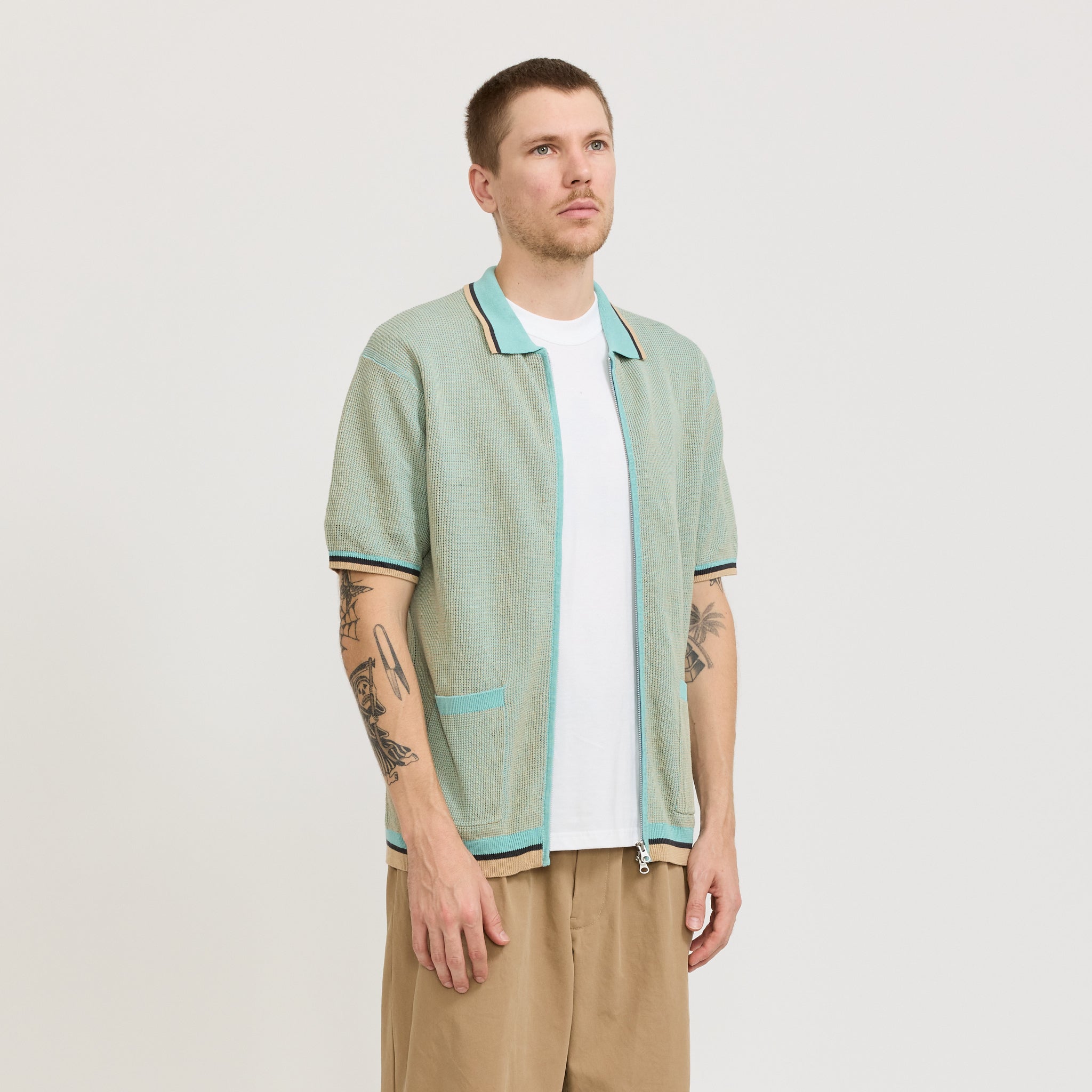 Beams Plus | Zip Knit Polo Sax | Maplestore