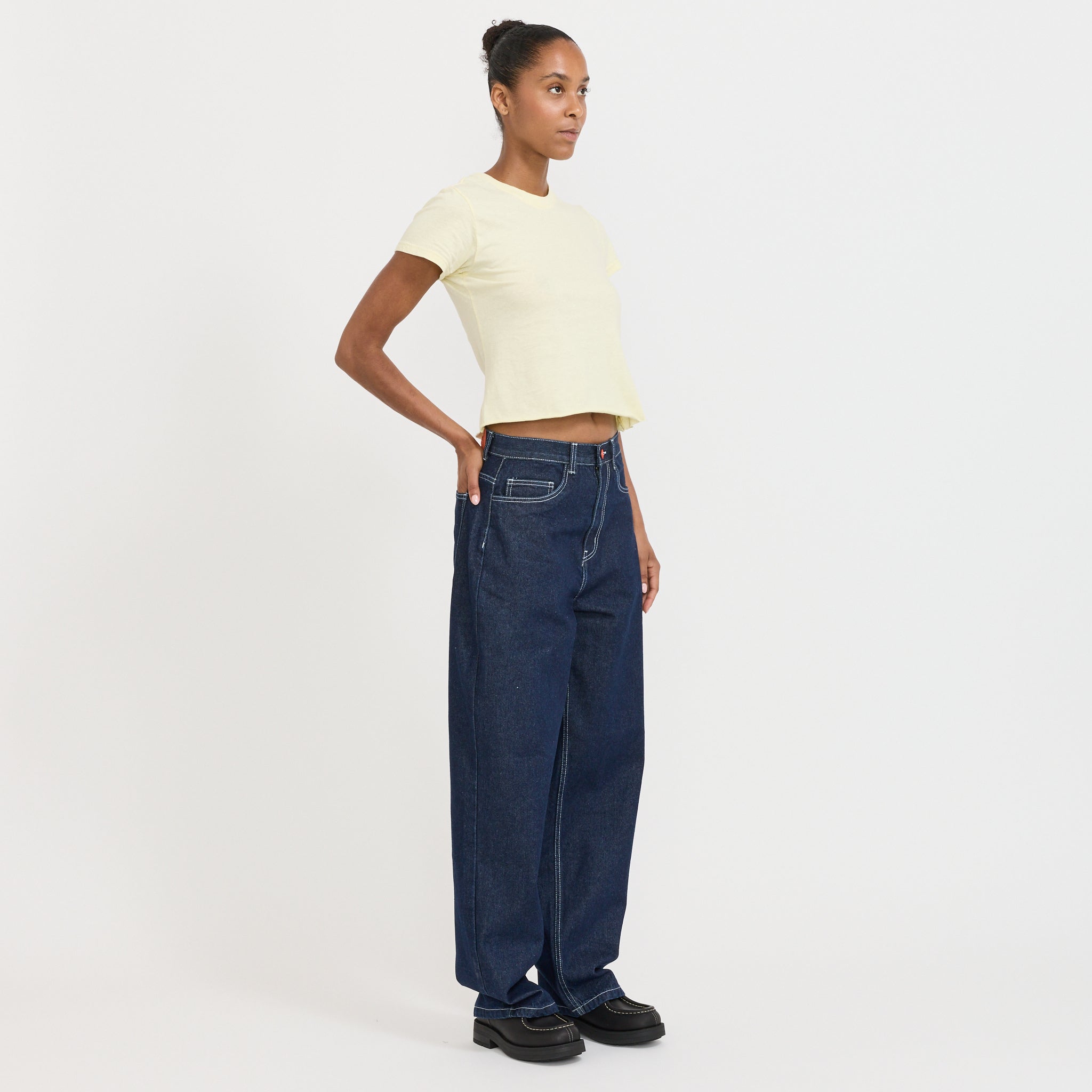 Super Loose Dark Blue White Stitching