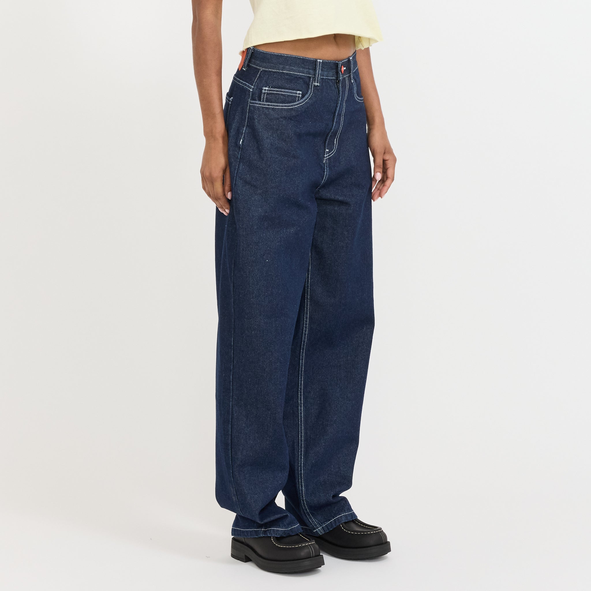 Super Loose Dark Blue White Stitching