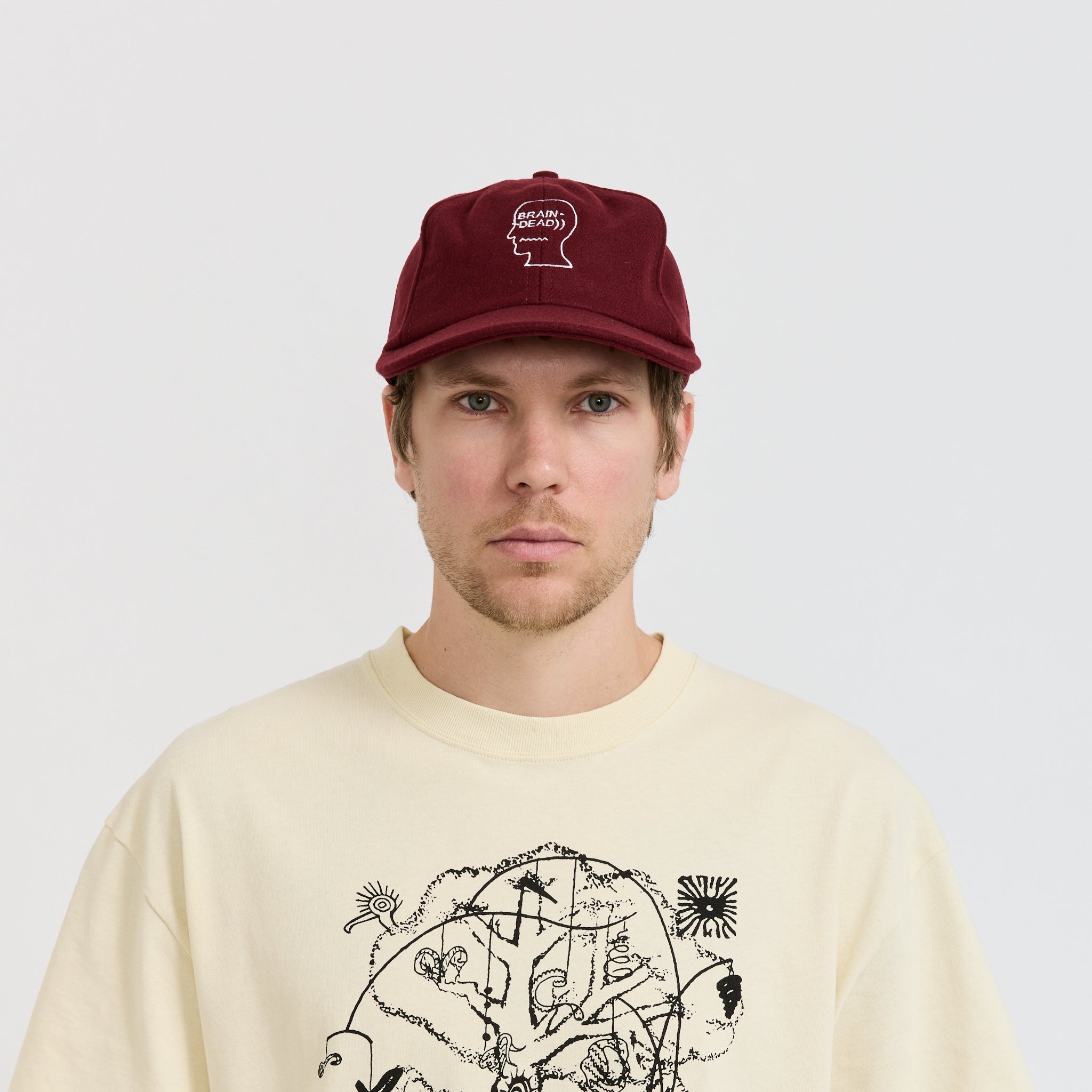 Brain Dead | Flannel Logohead 6 Panel Hat Burgundy | Maplestore