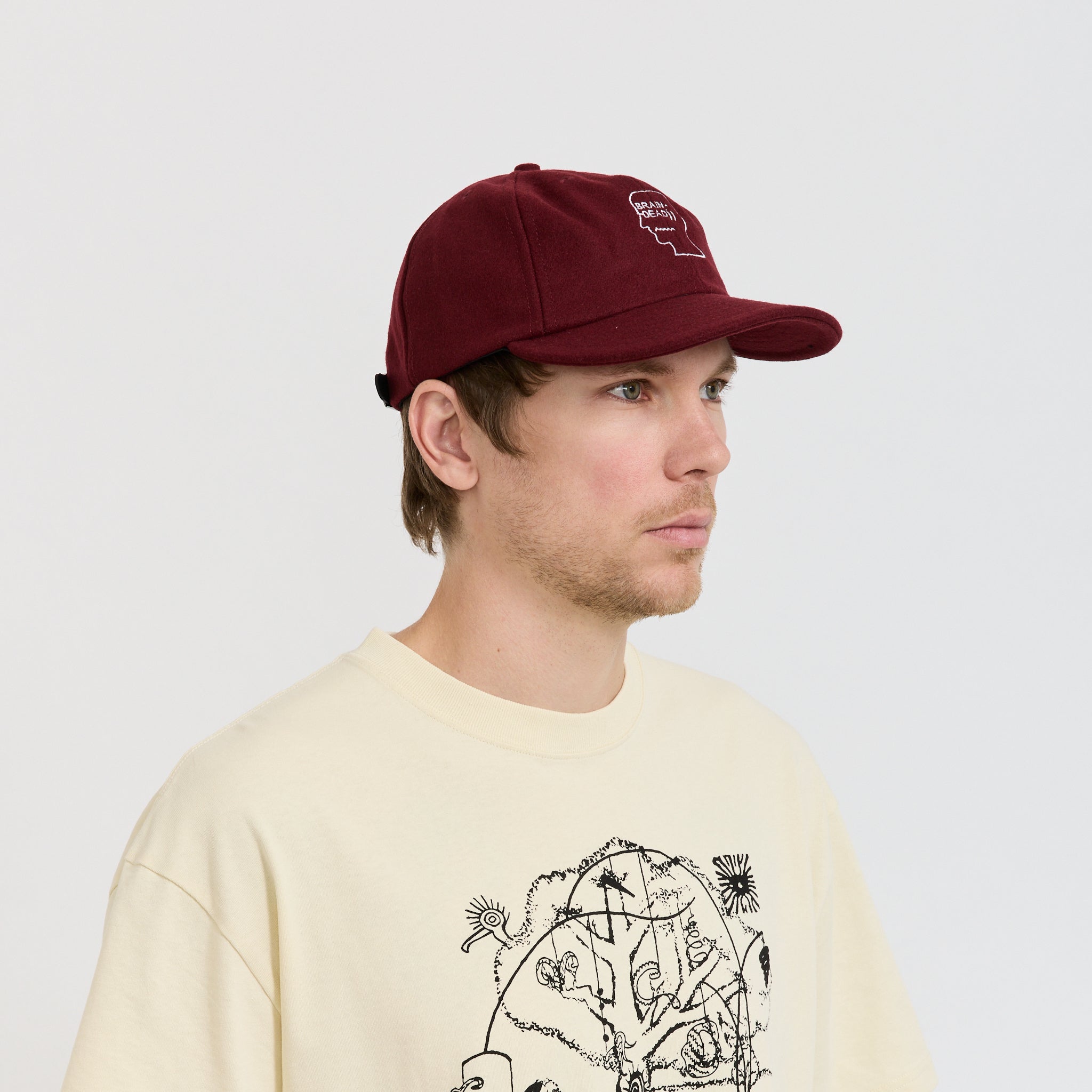 Brain Dead | Flannel Logohead 6 Panel Hat Burgundy | Maplestore