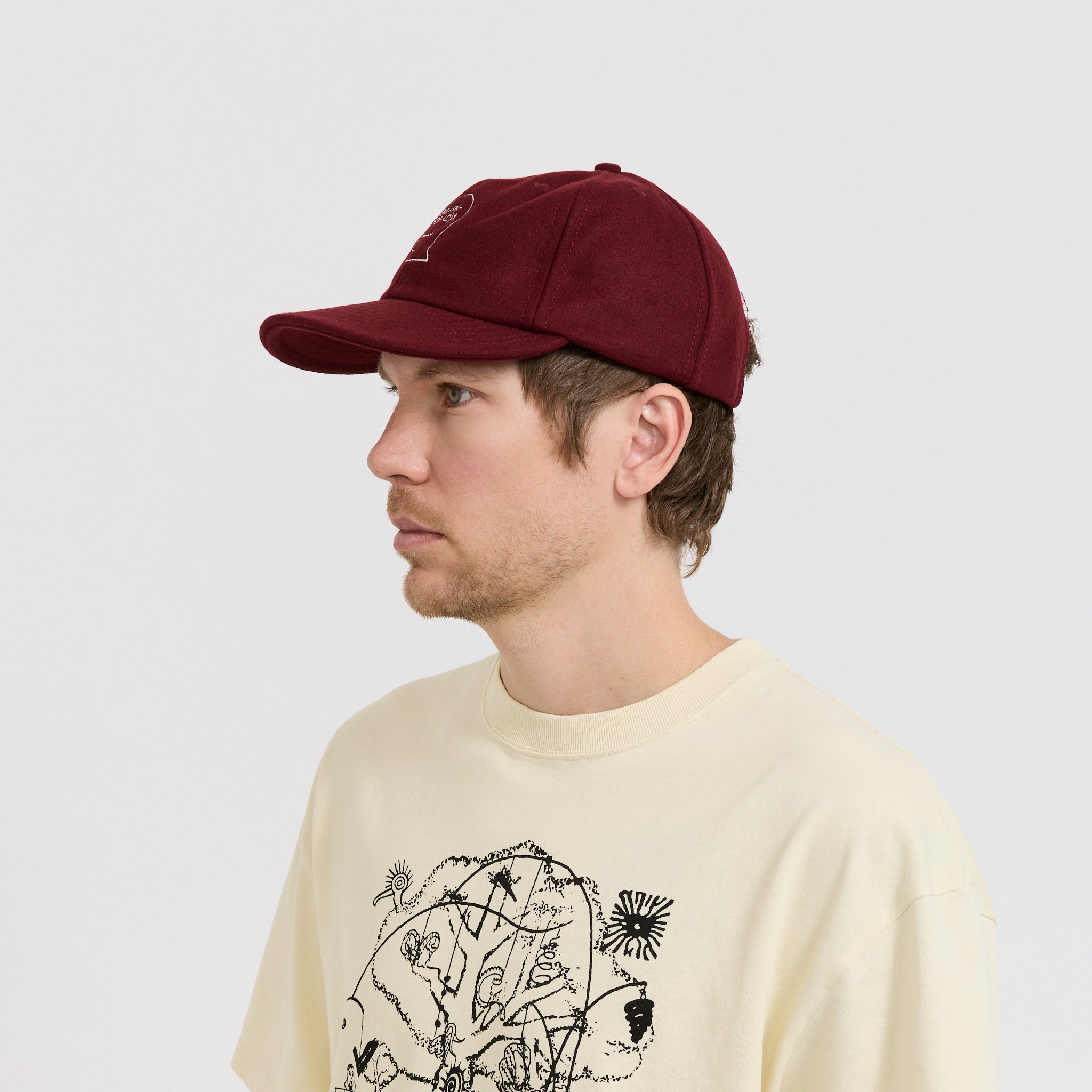 Brain Dead | Flannel Logohead 6 Panel Hat Burgundy | Maplestore