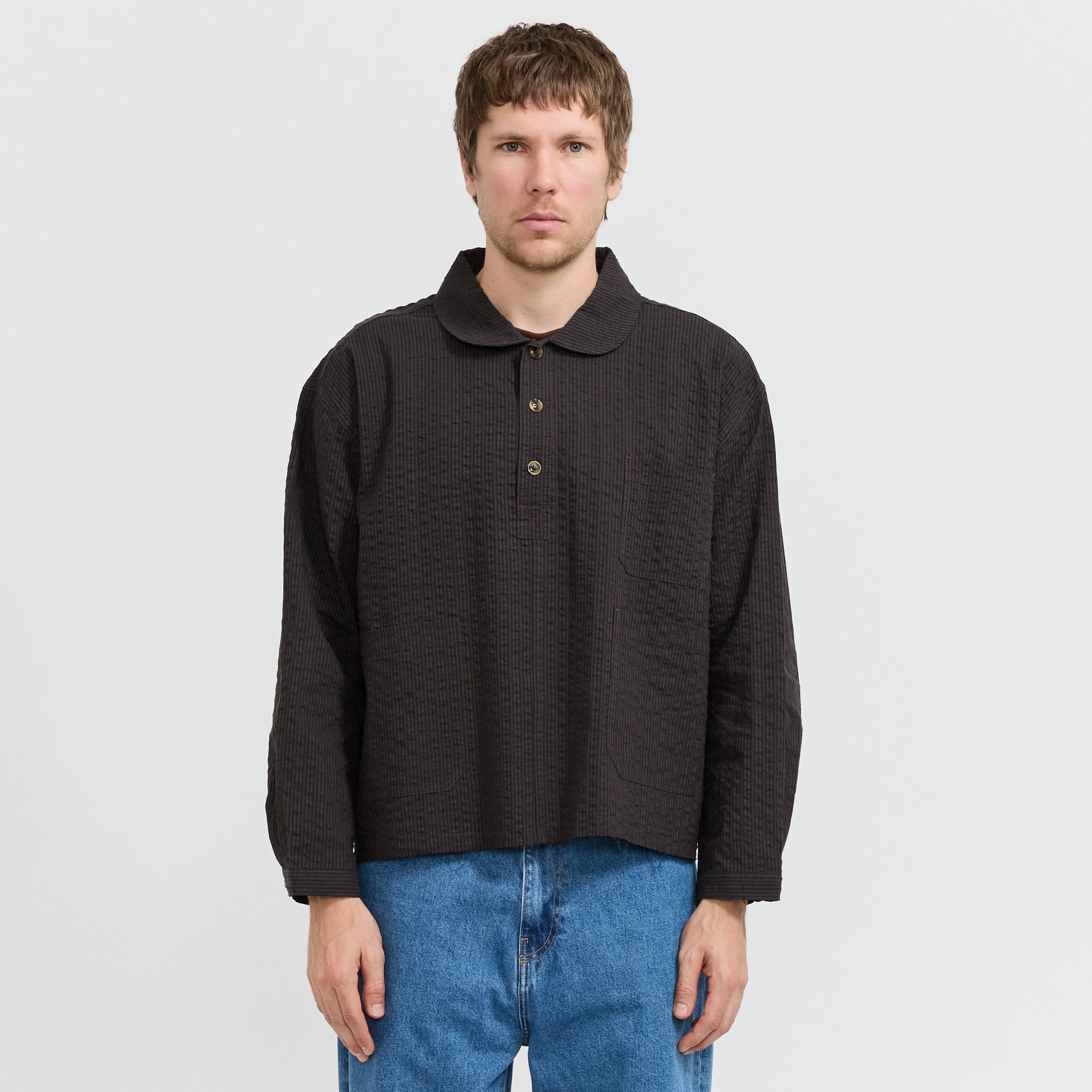 Gingham Round Collar Shirt Black