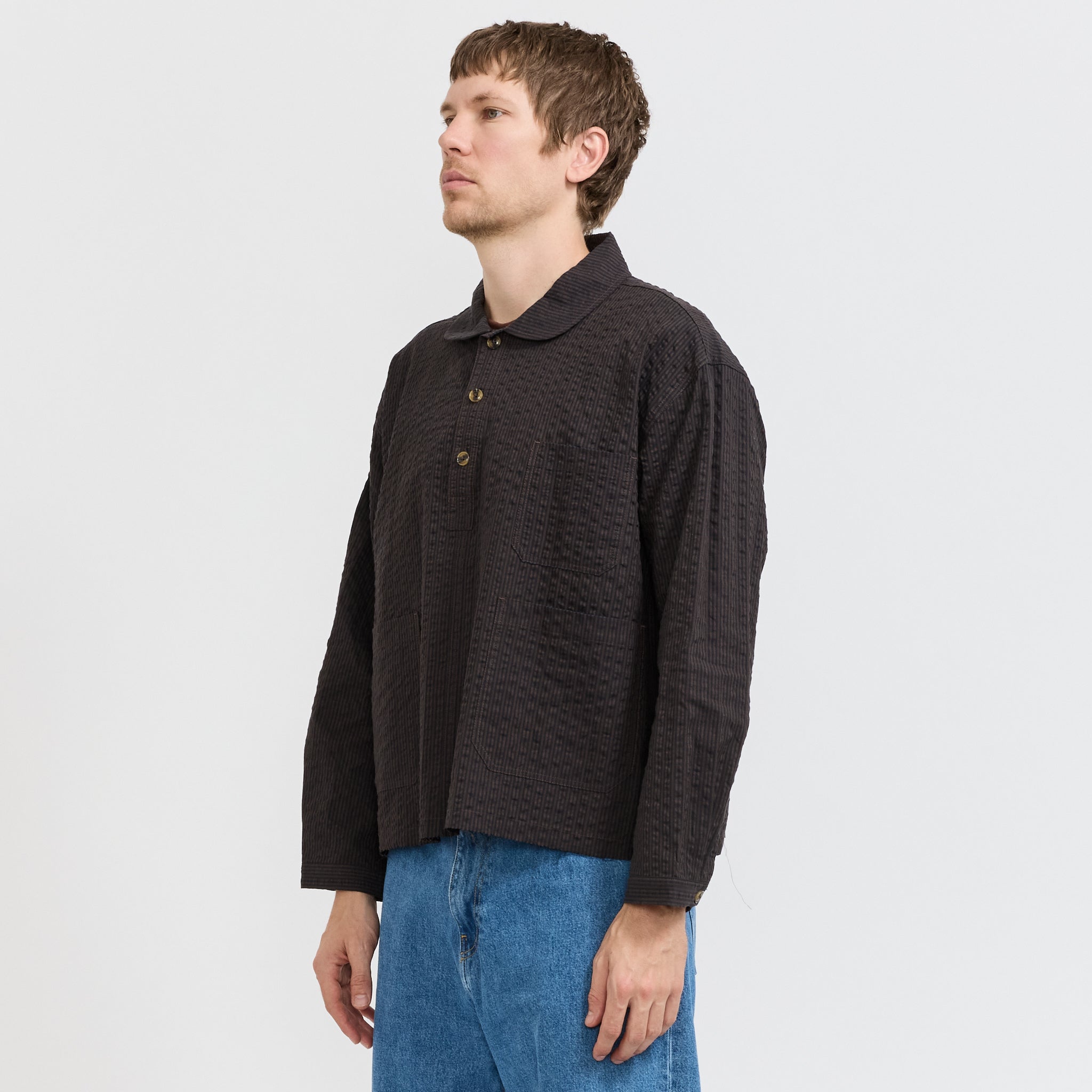 Gingham Round Collar Shirt Black
