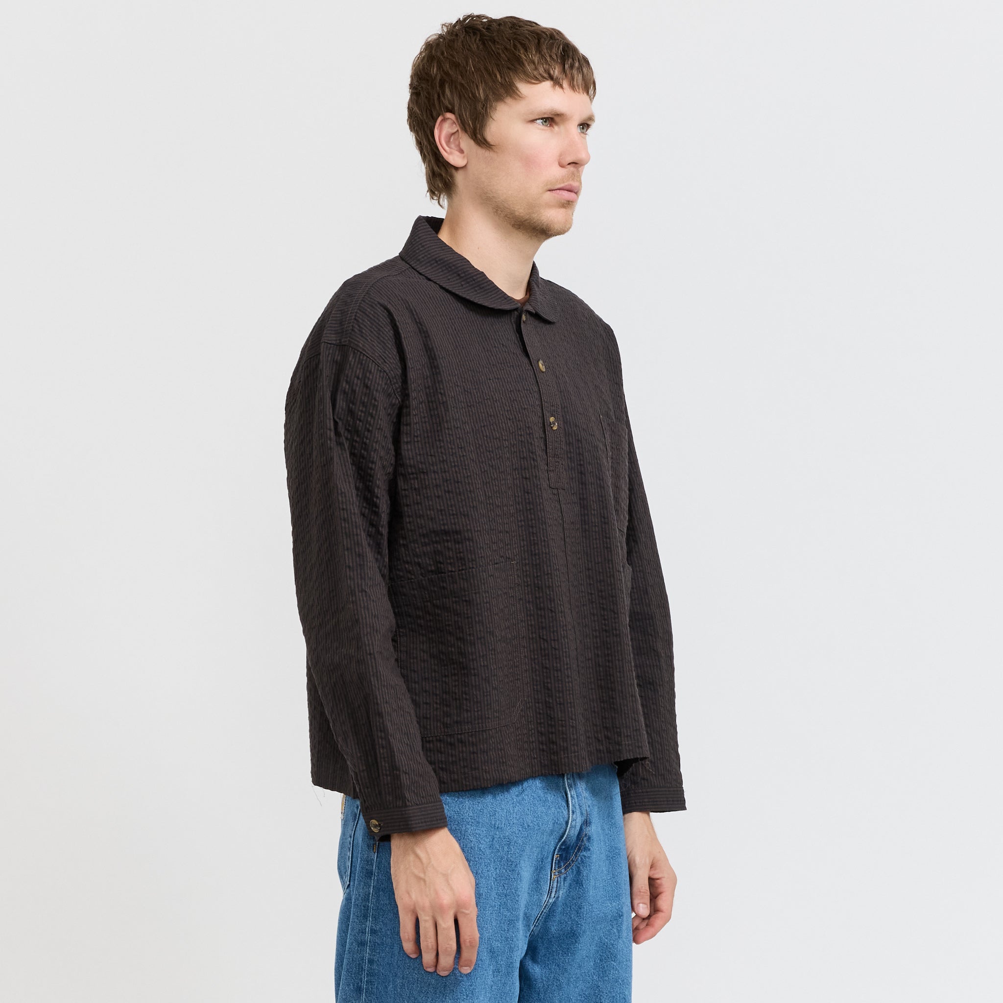 Gingham Round Collar Shirt Black