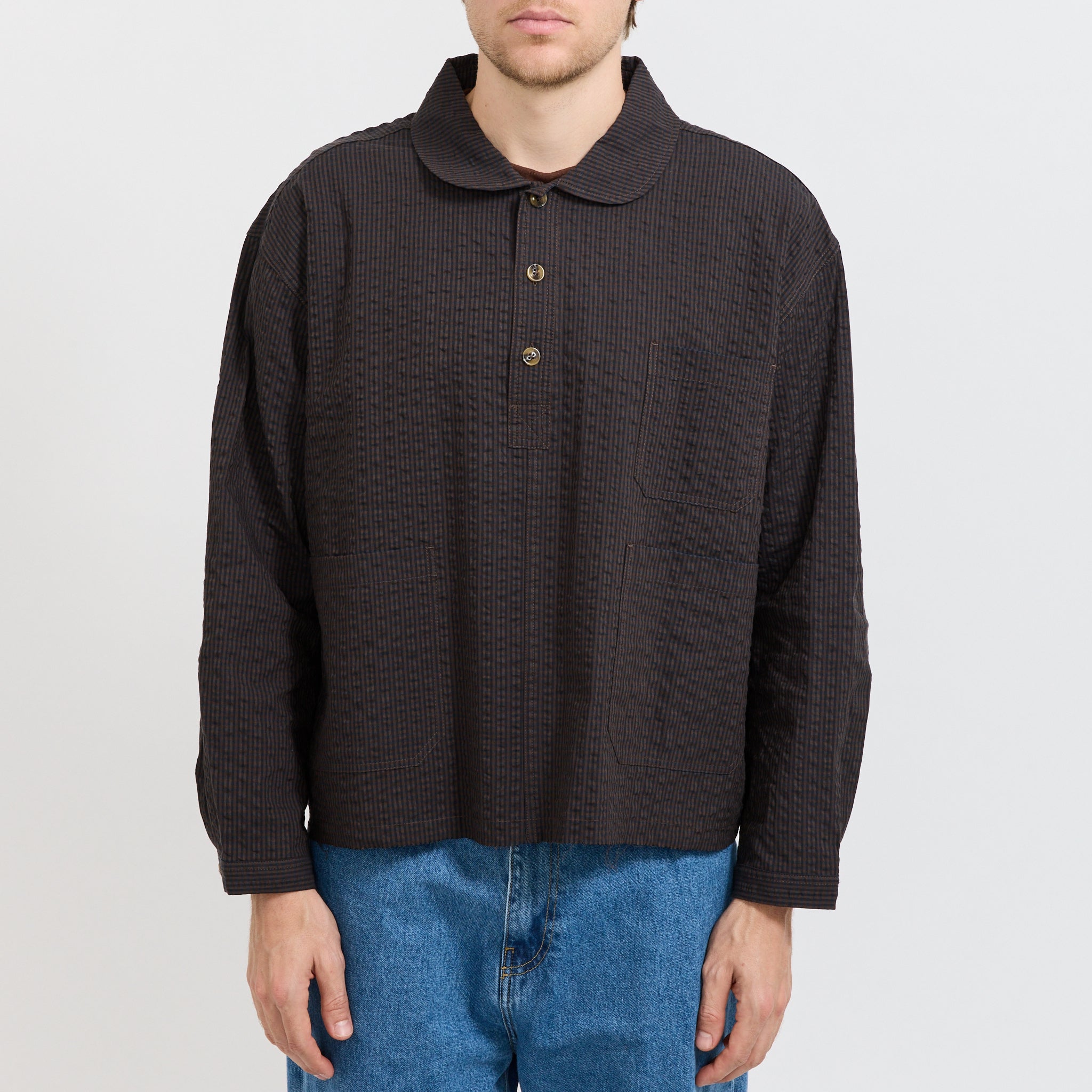 Gingham Round Collar Shirt Black