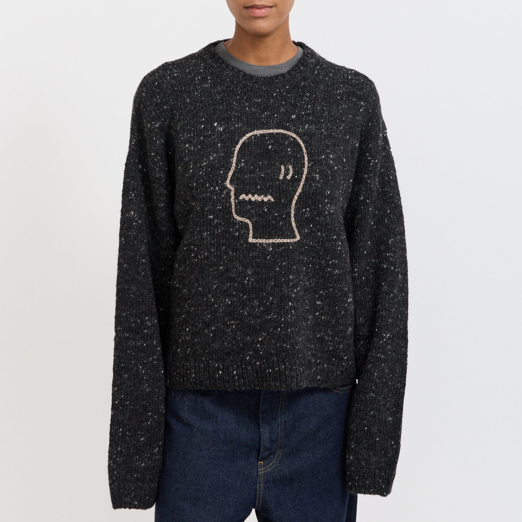 Logohead Alpaca Crewneck Sweater Charcoal Womens