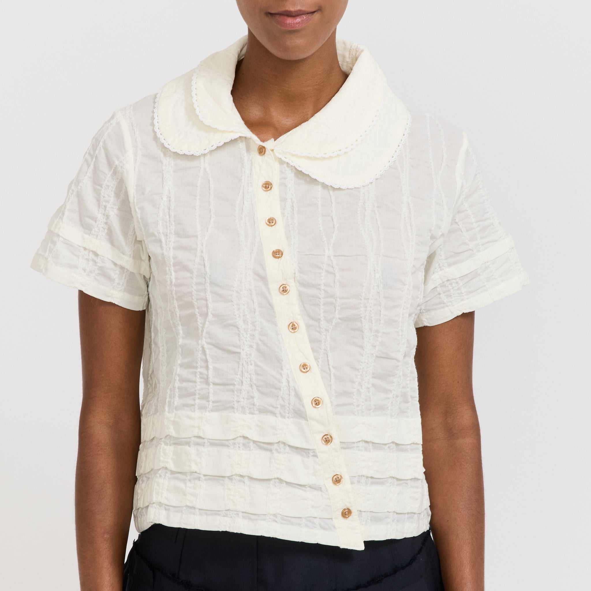 Brain Dead | Twisted Seersucker Button Up Shirt Cream | Maplestore