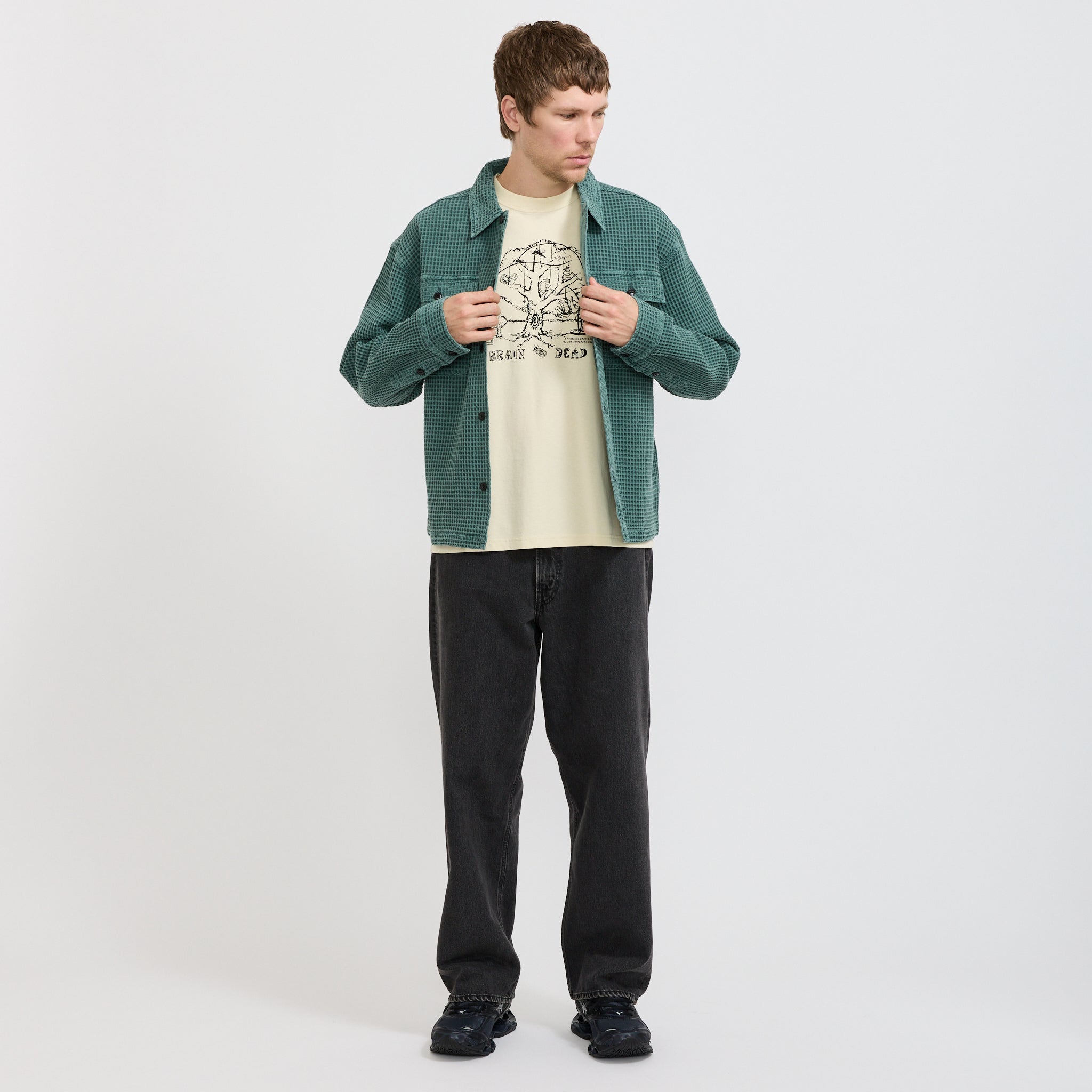 Waffle Button Front Shirt Silver Pine