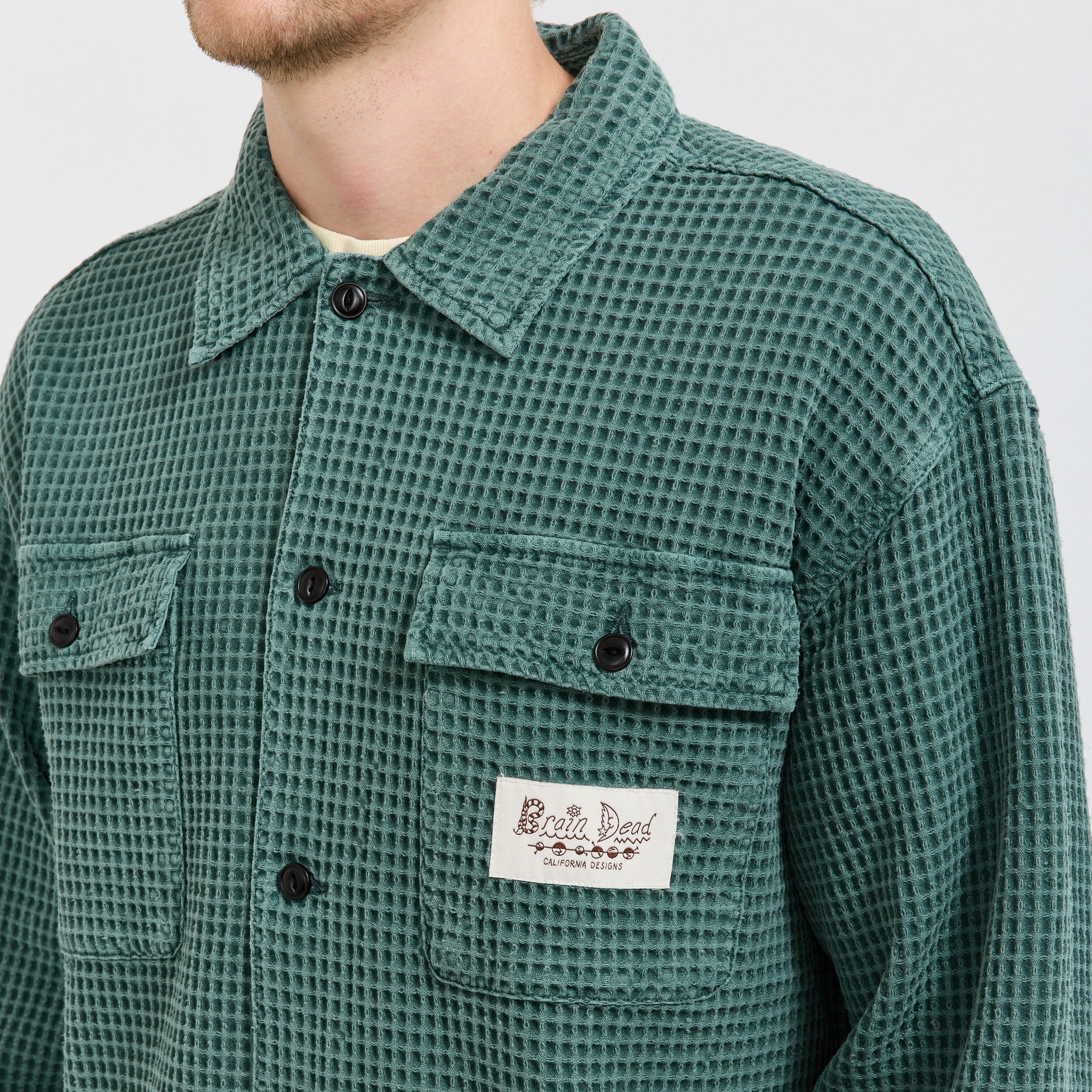 Brain Dead | Waffle Button Front Shirt Silver Pine | Maplestore