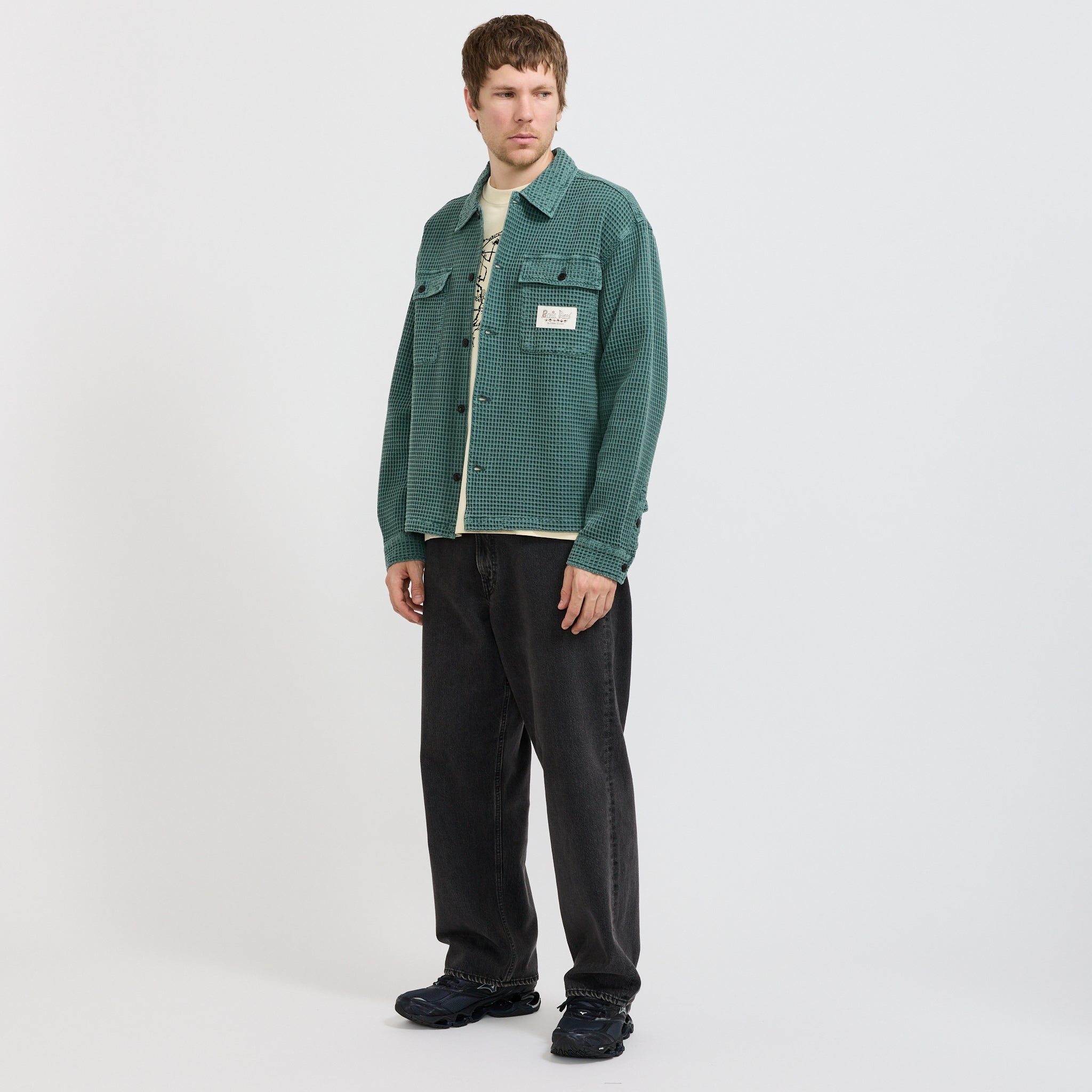 Brain Dead | Waffle Button Front Shirt Silver Pine | Maplestore