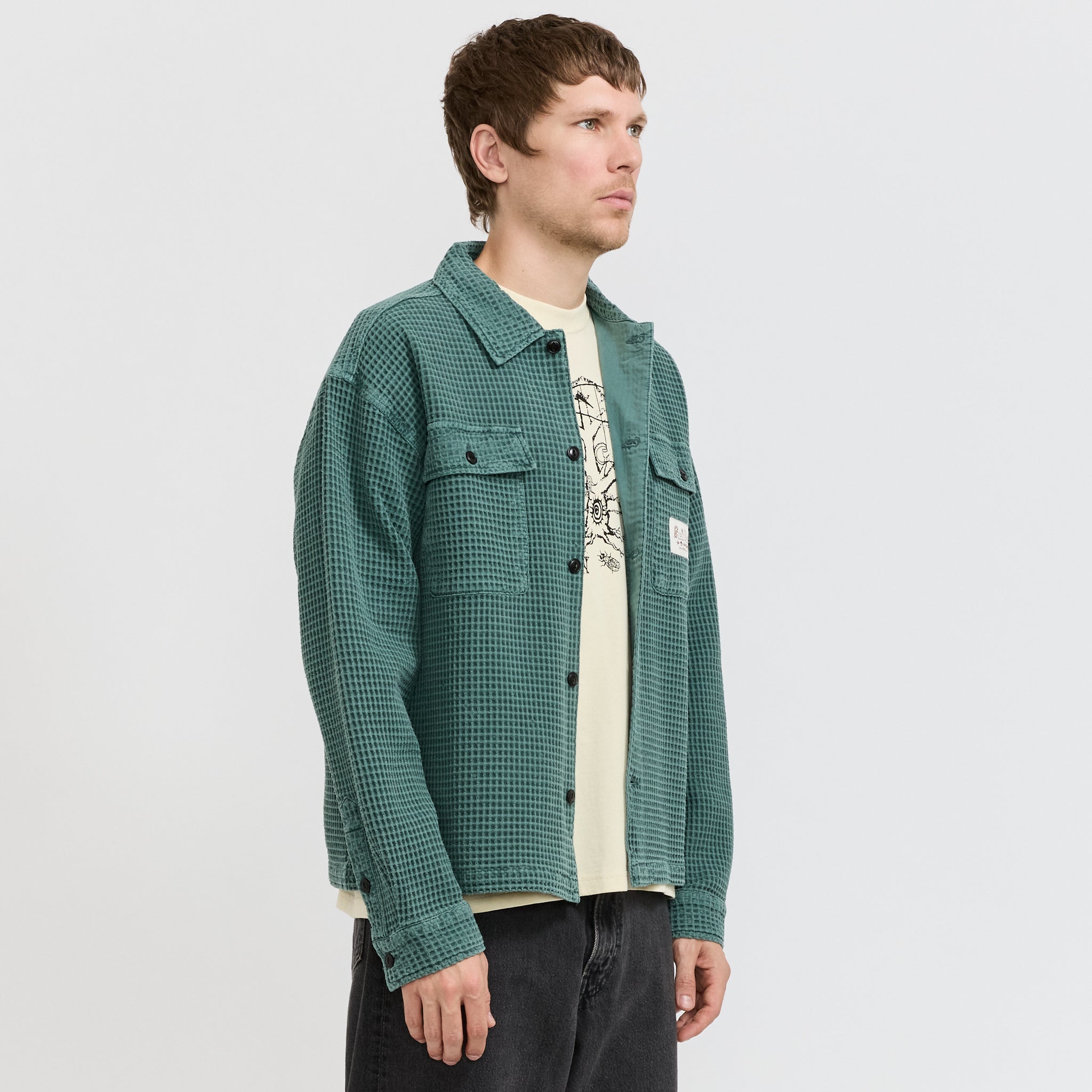 Brain Dead | Waffle Button Front Shirt Silver Pine | Maplestore