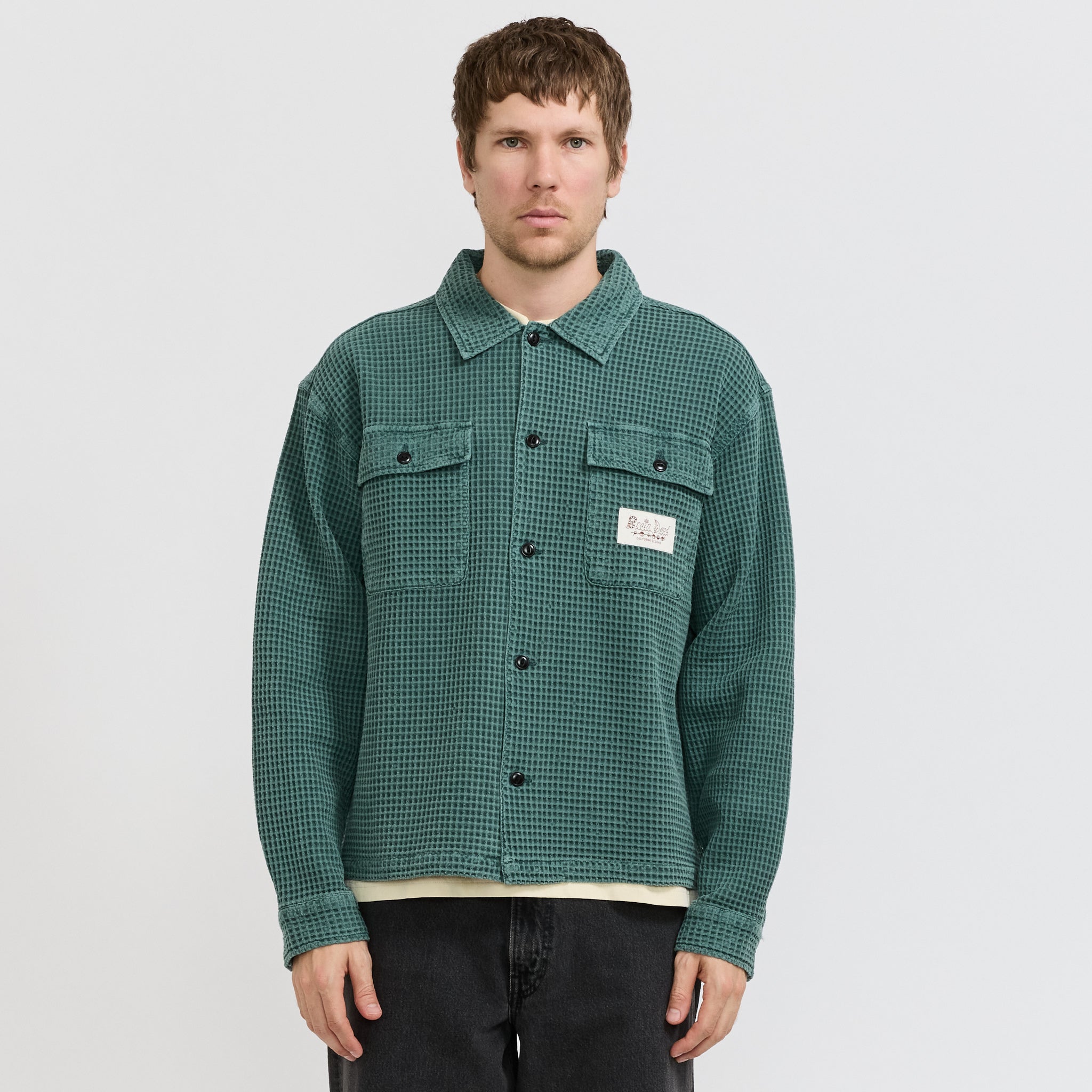 Brain Dead | Waffle Button Front Shirt Silver Pine | Maplestore