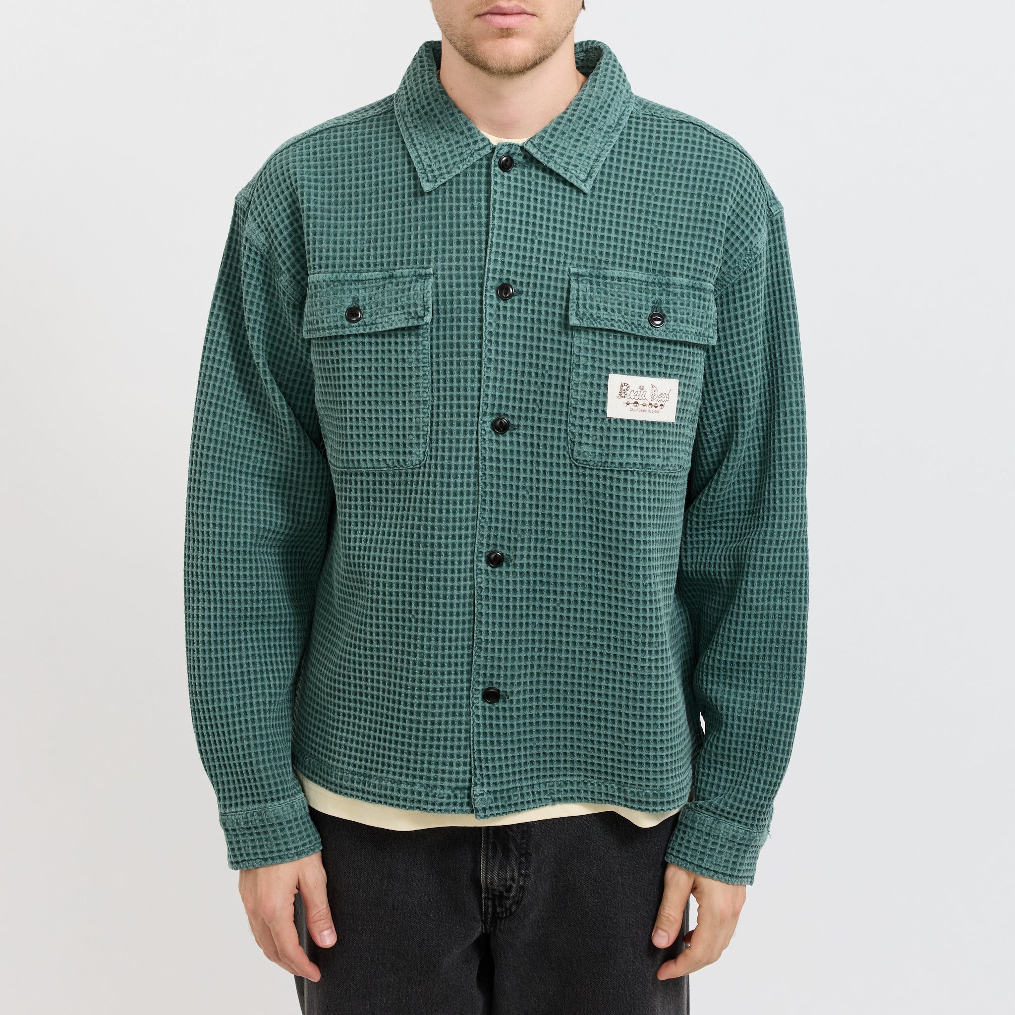 Brain Dead | Waffle Button Front Shirt Silver Pine | Maplestore