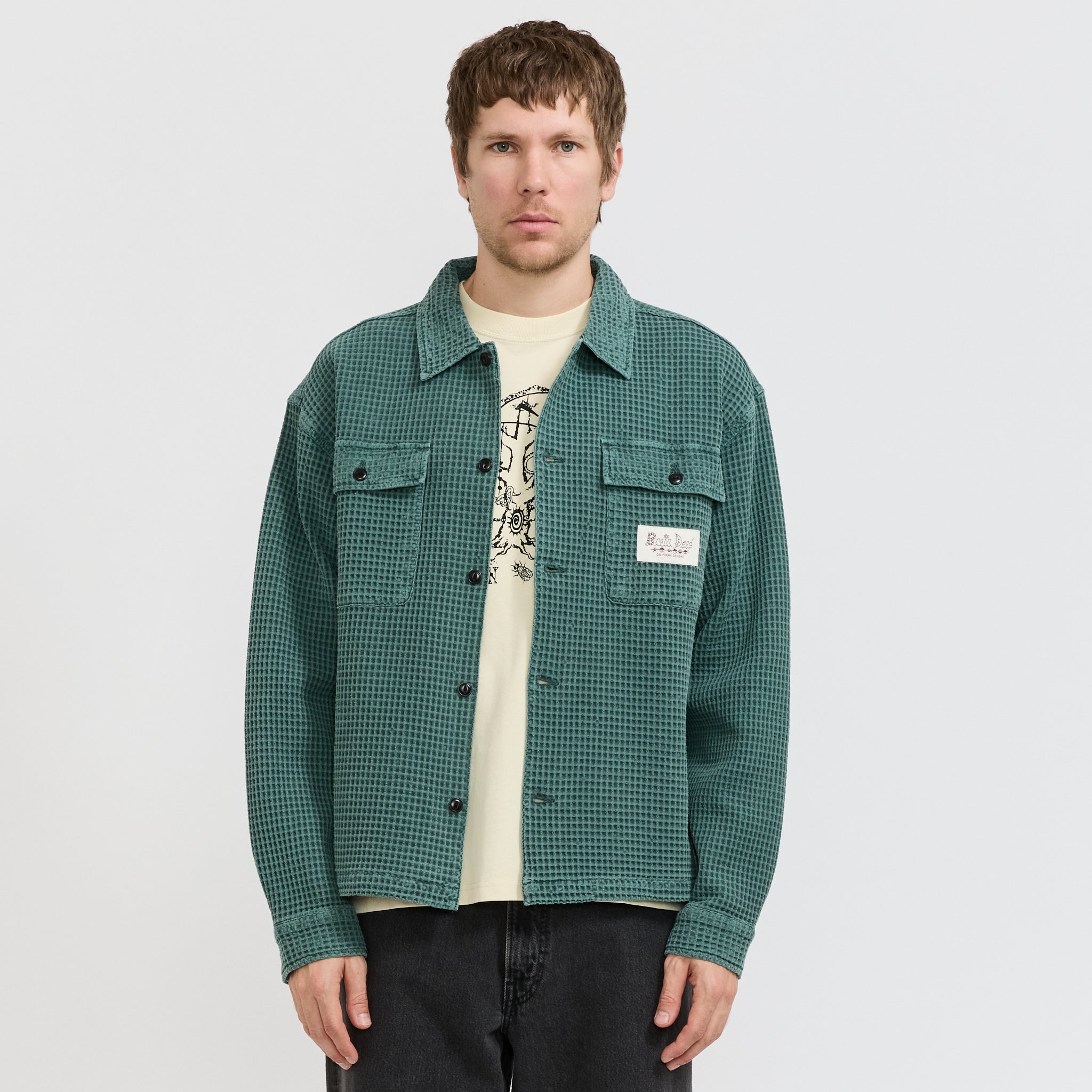 Brain Dead | Waffle Button Front Shirt Silver Pine | Maplestore