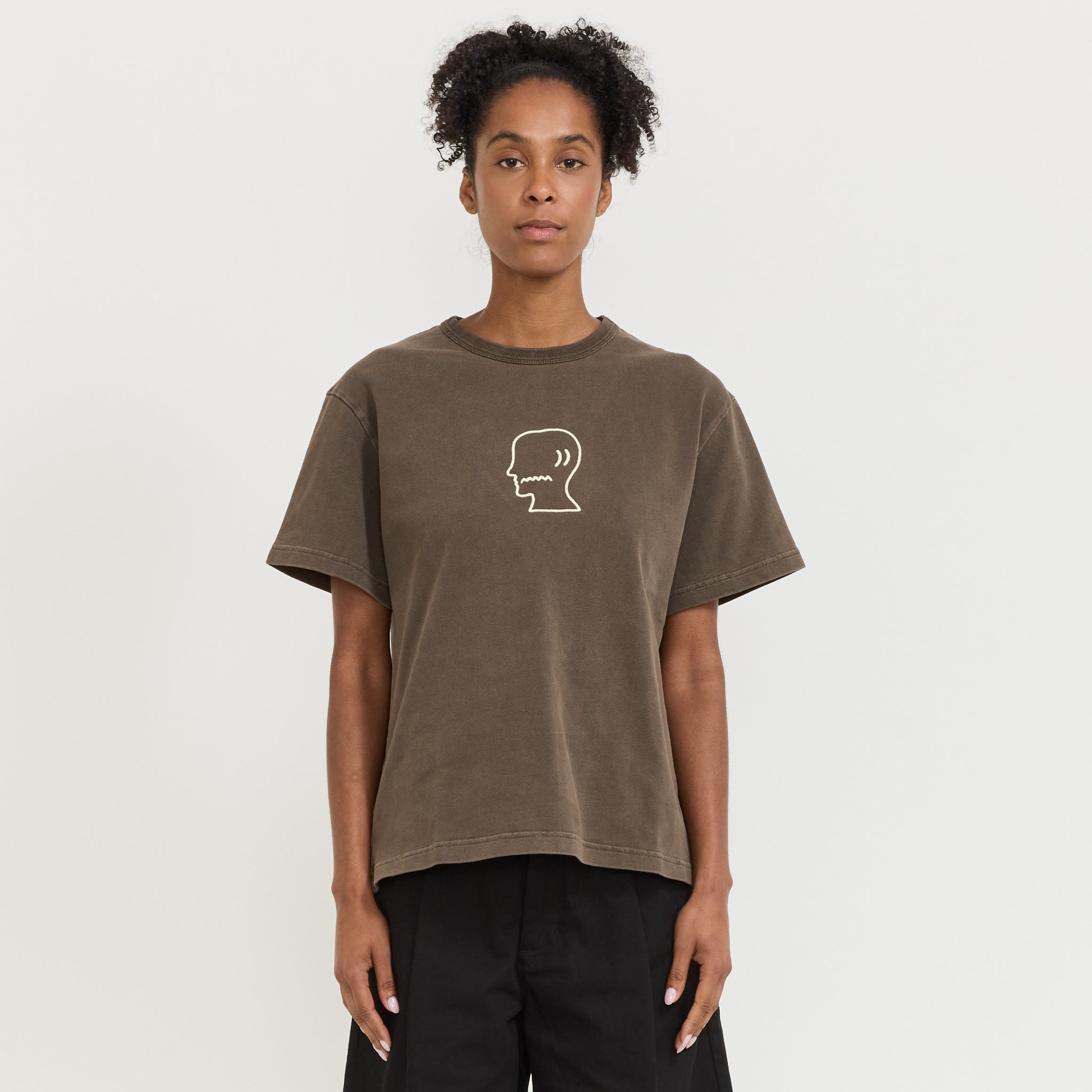 Heavyweight 3D Embroidery Logohead T-Shirt Brown Women's
