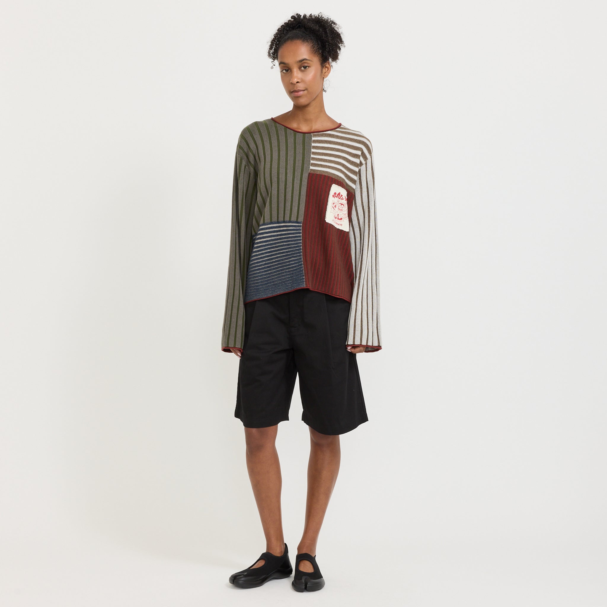 Mixed Stripe Boxy Knit Sweater Green Multi Women's
