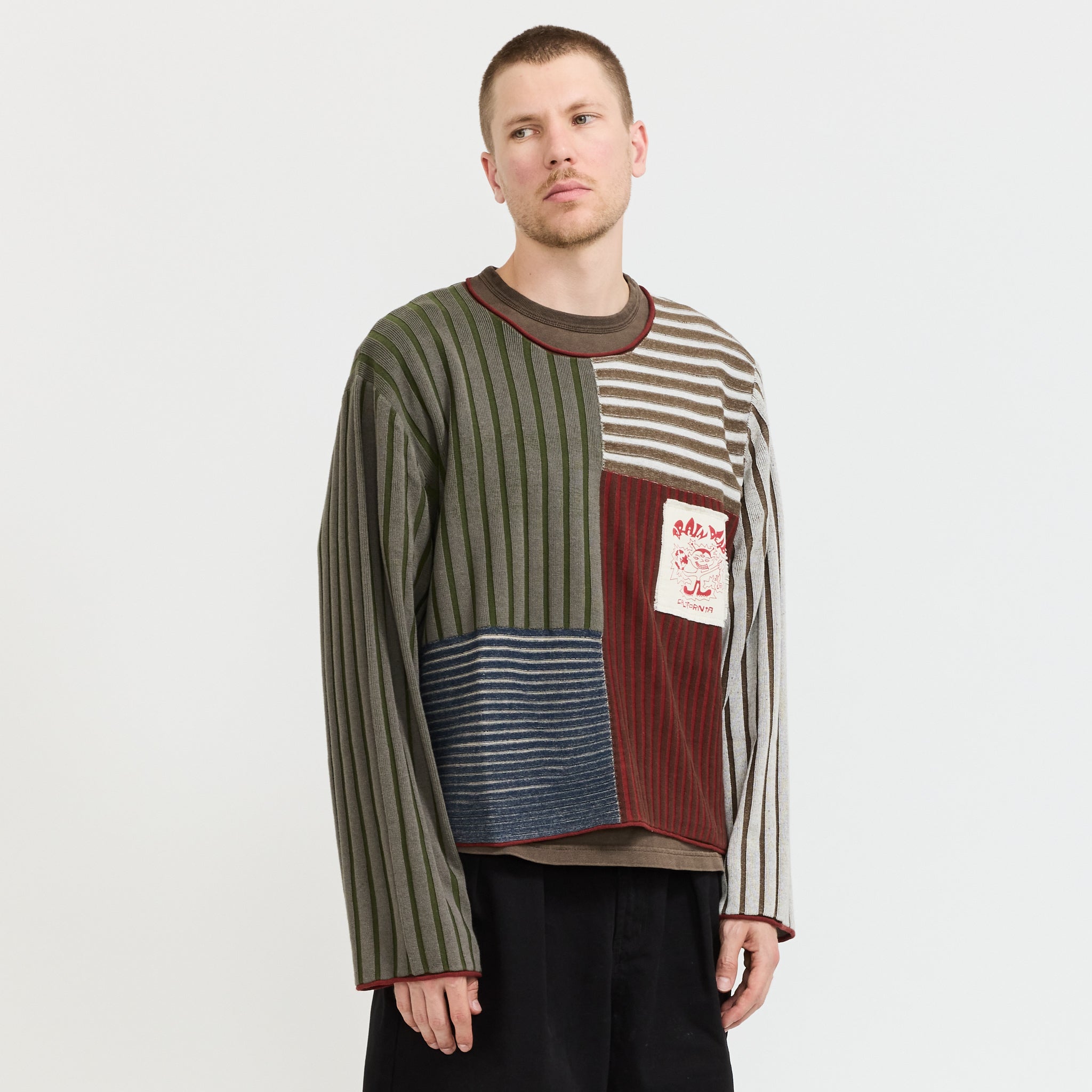 Mixed Stripe Boxy Knit Sweater Green Multi