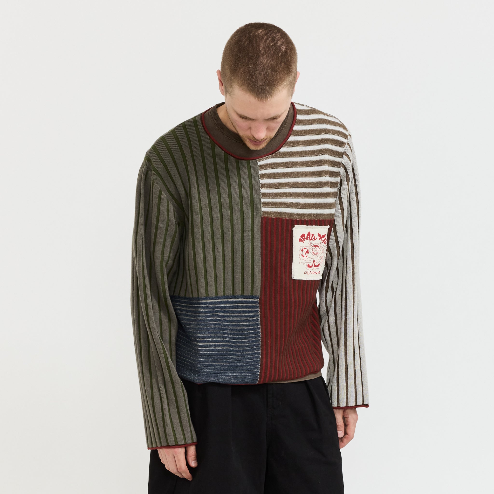 Mixed Stripe Boxy Knit Sweater Green Multi