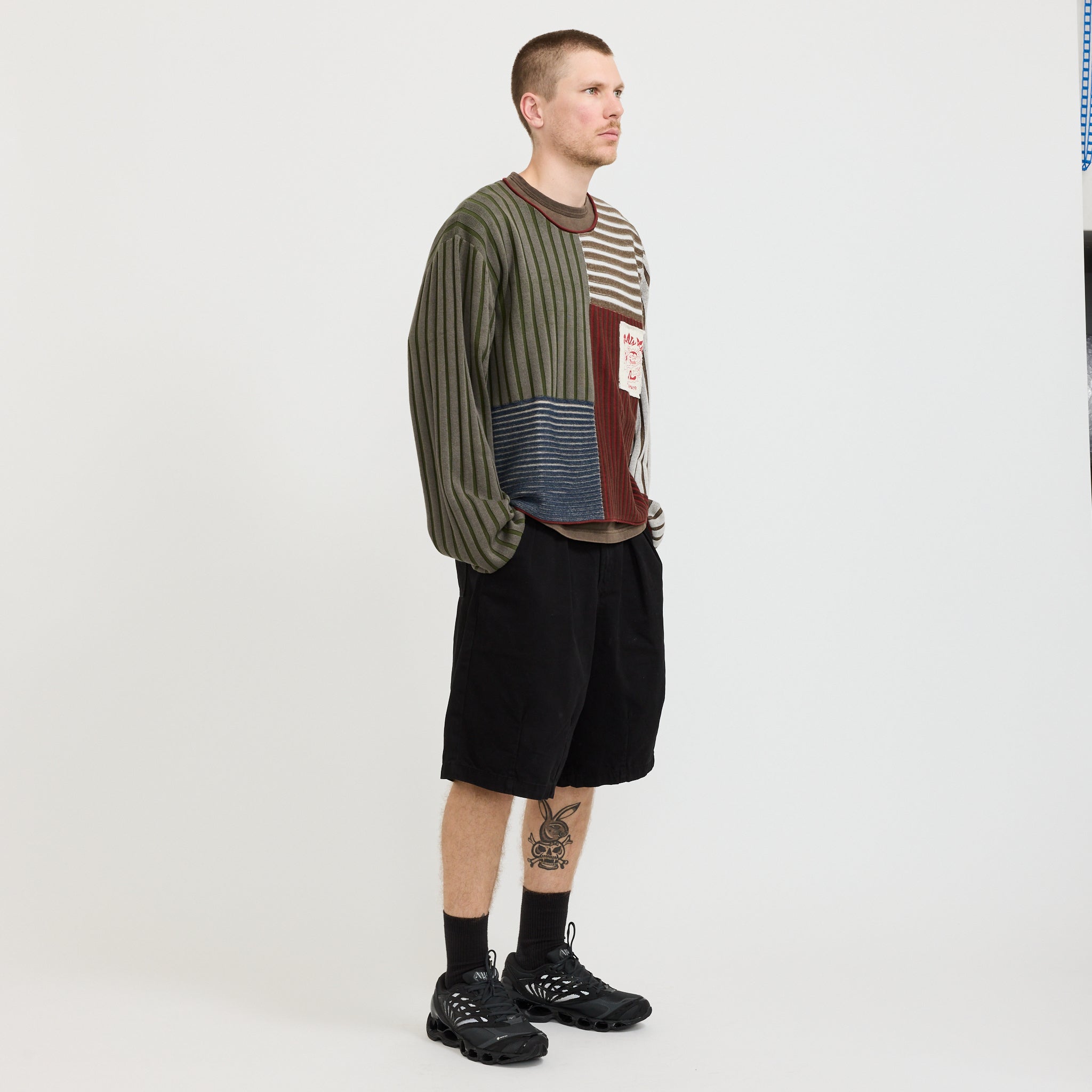 Mixed Stripe Boxy Knit Sweater Green Multi