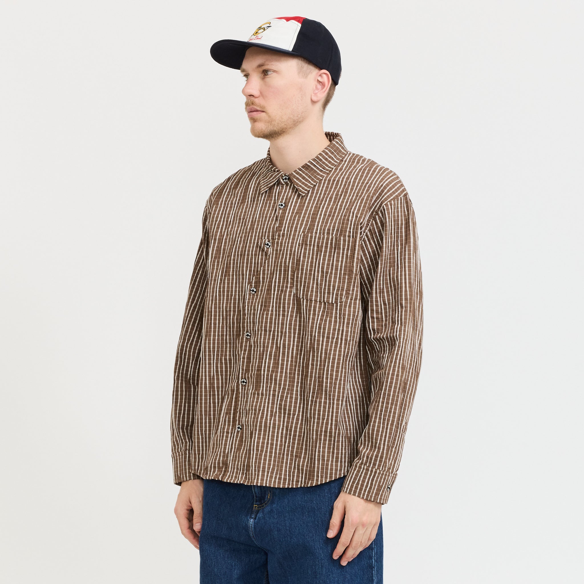 Organic Placket Button Up Shirt Brown