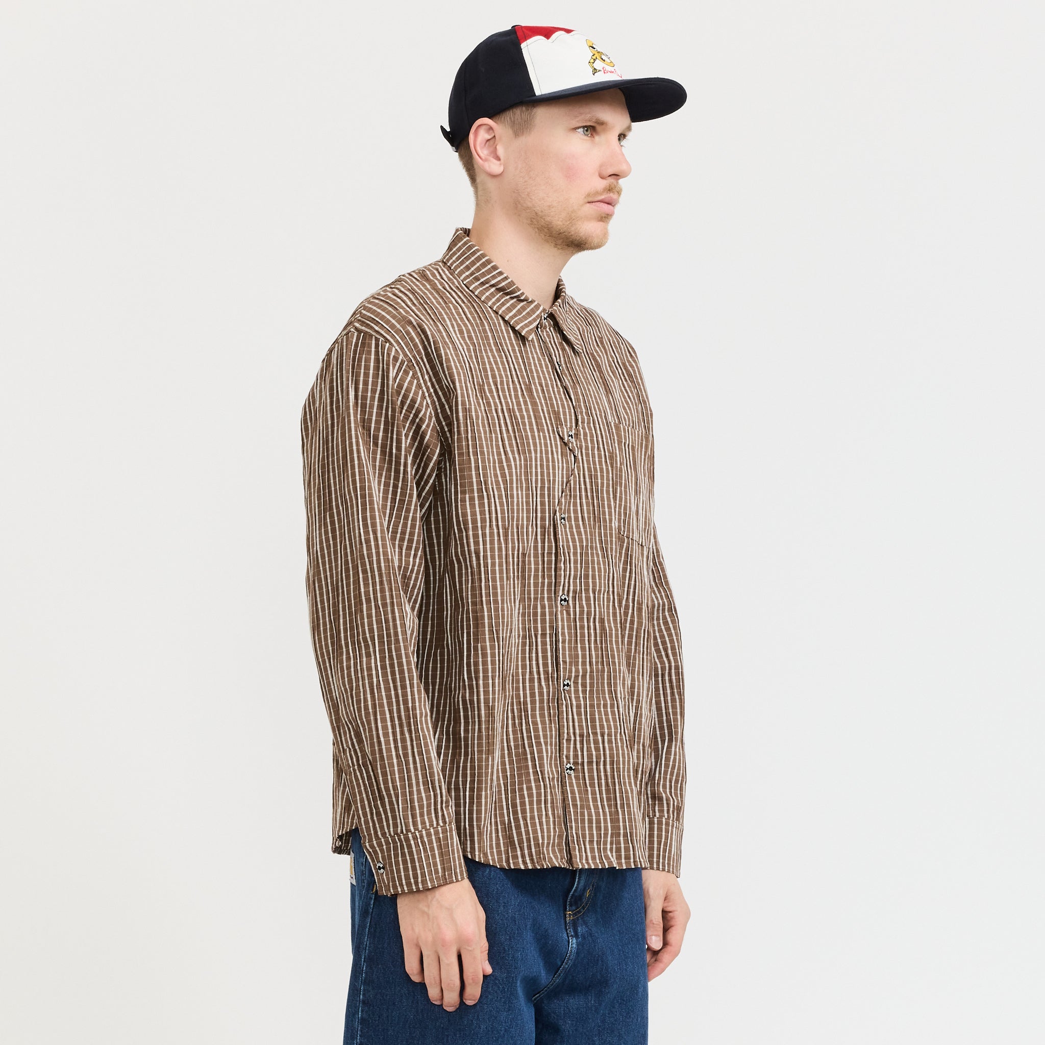 Organic Placket Button Up Shirt Brown