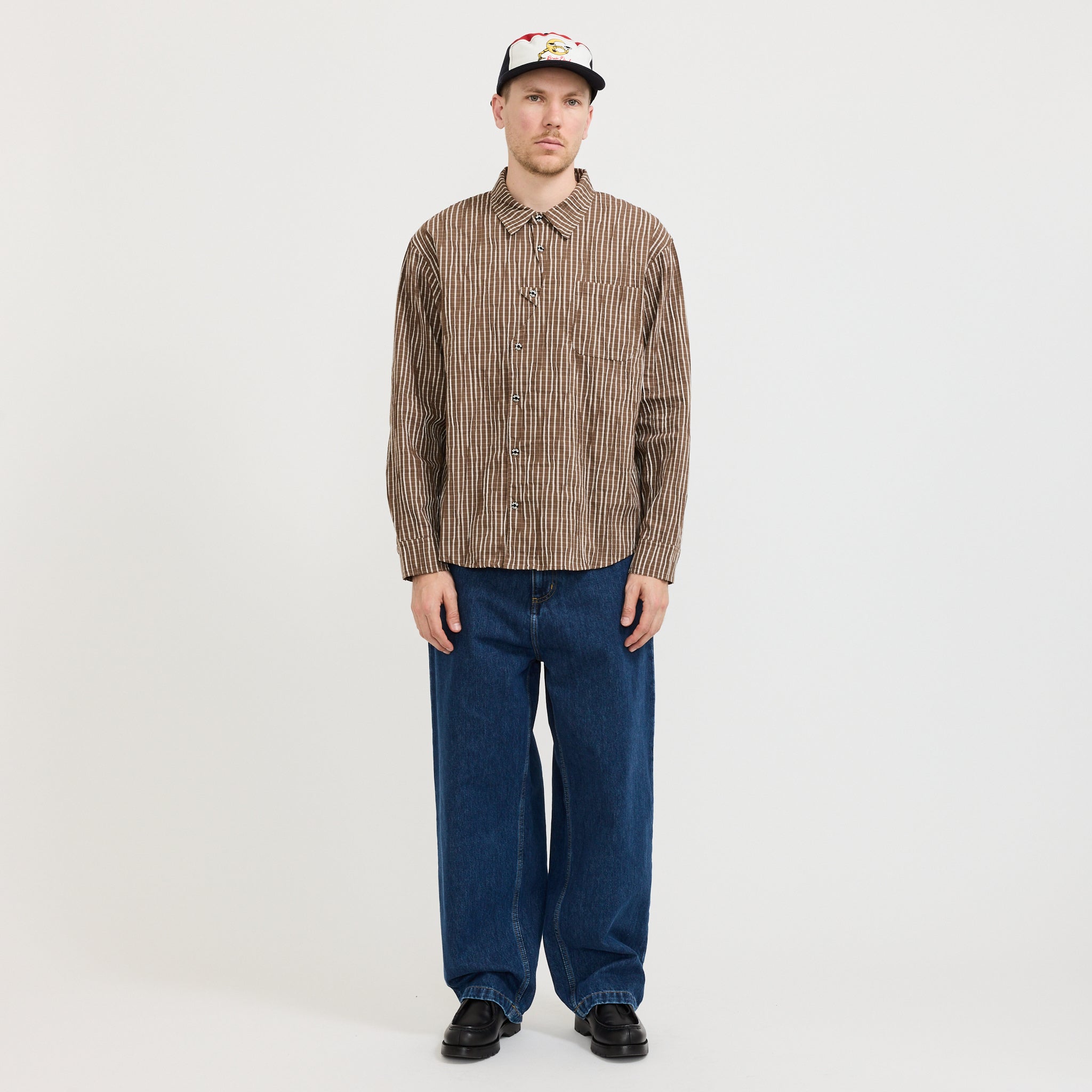Organic Placket Button Up Shirt Brown