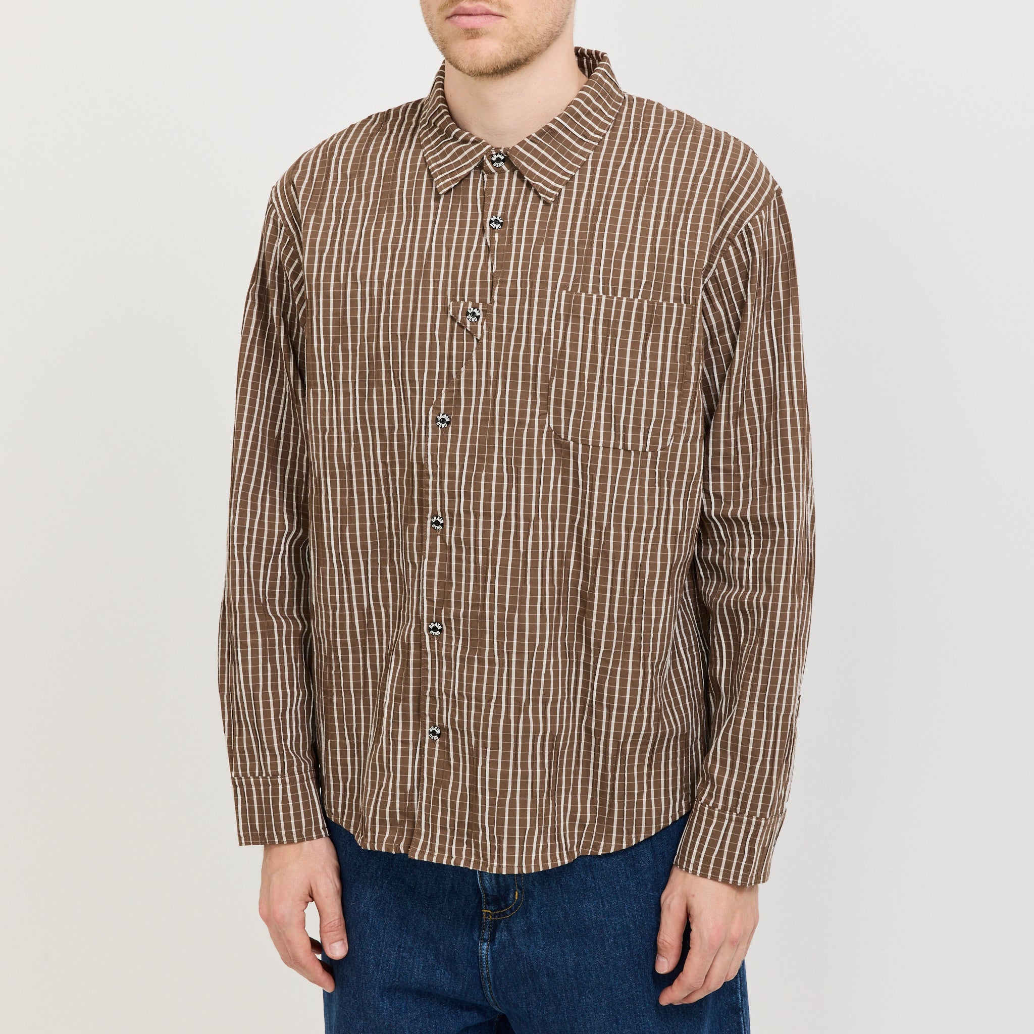 Organic Placket Button Up Shirt Brown