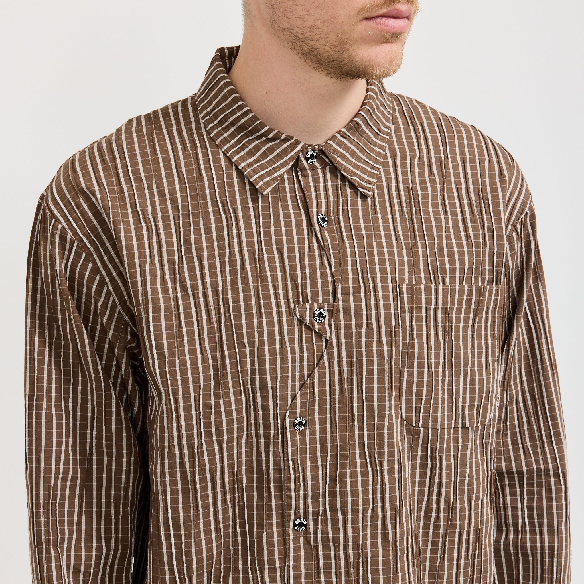 Organic Placket Button Up Shirt Brown