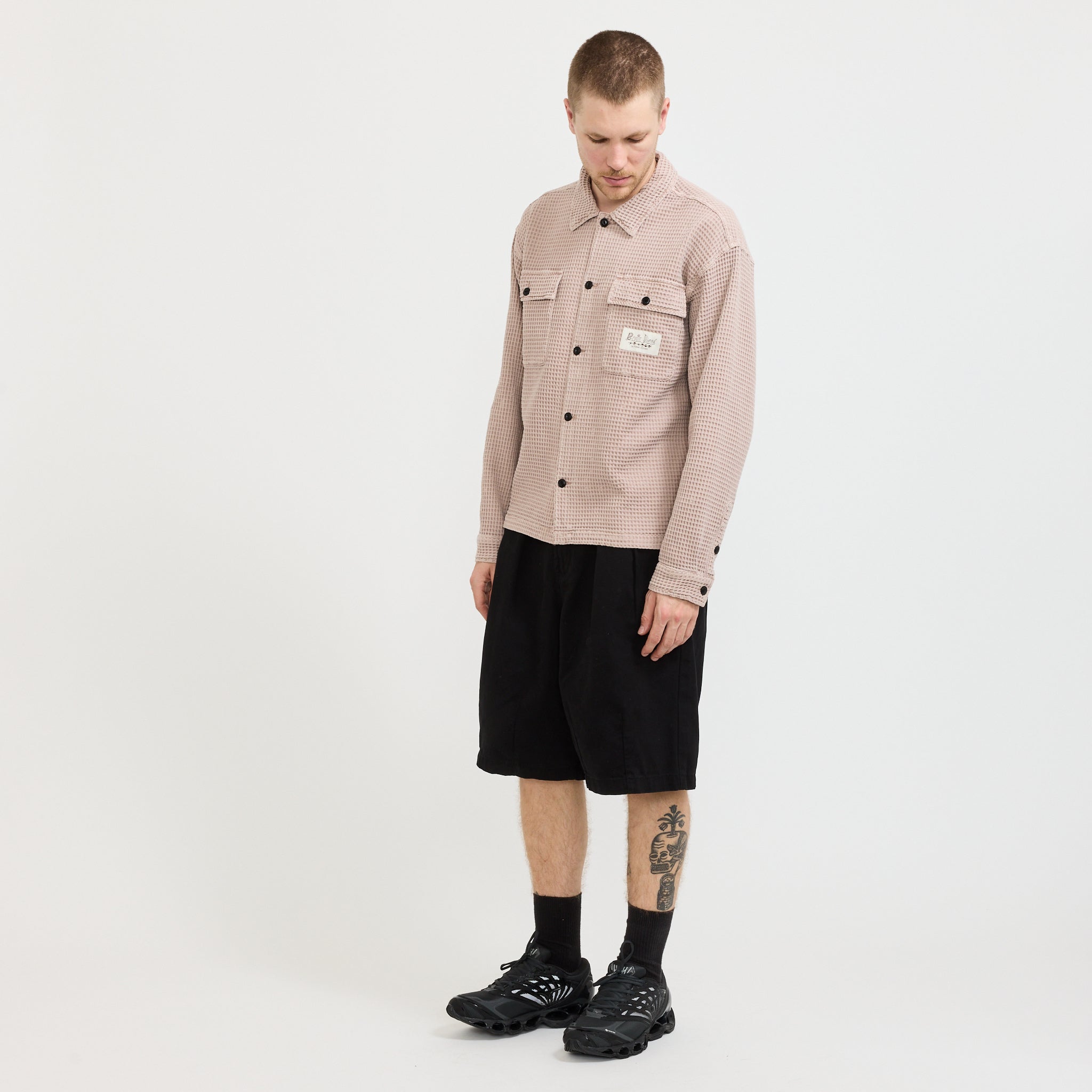 Waffle Button Front Shirt Sand