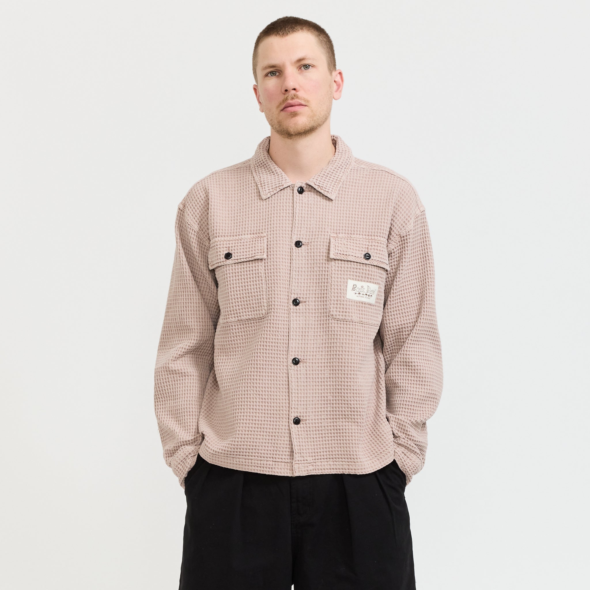 Waffle Button Front Shirt Sand