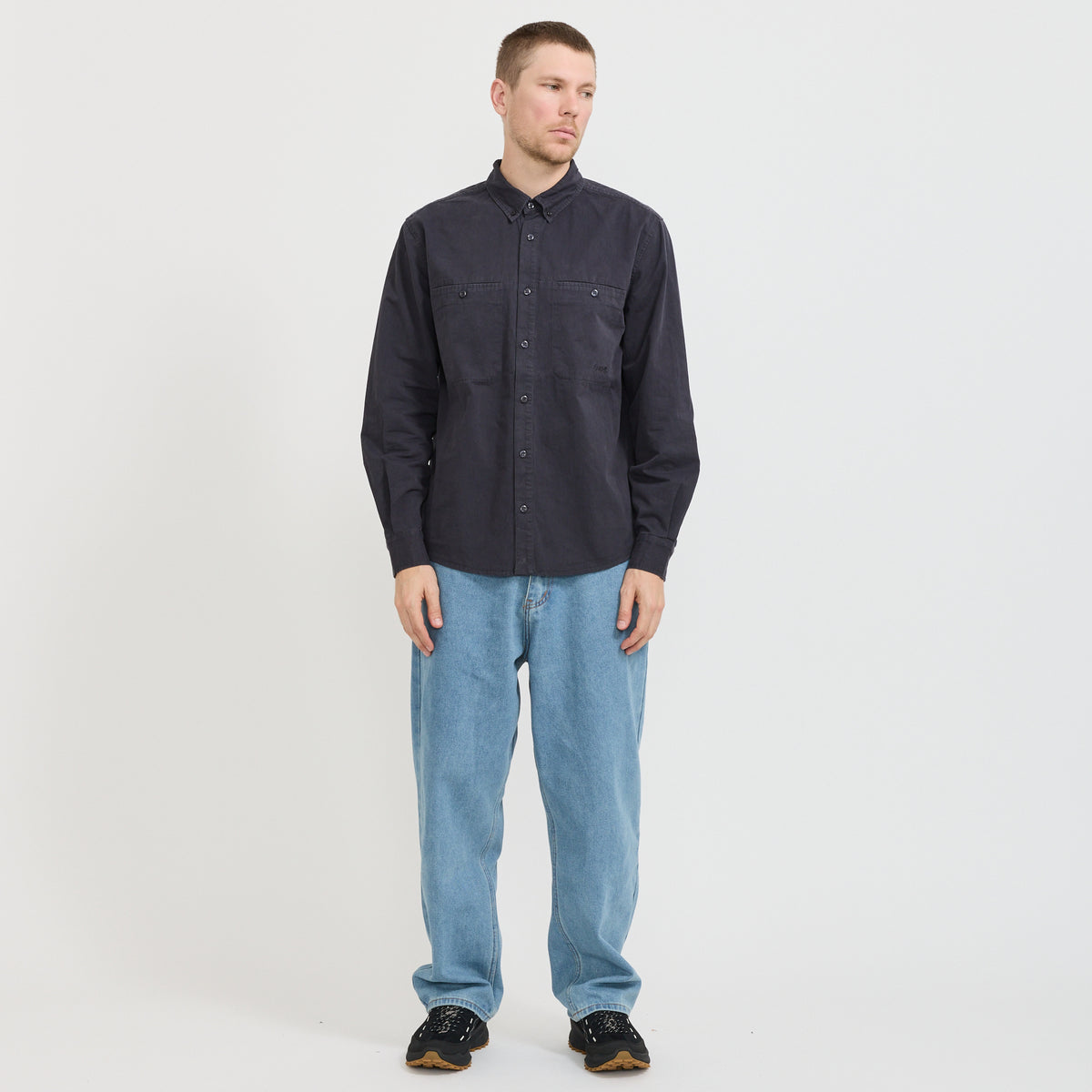 Butter Goods | Abseil L/S Shirt Washed Navy | Maplestore