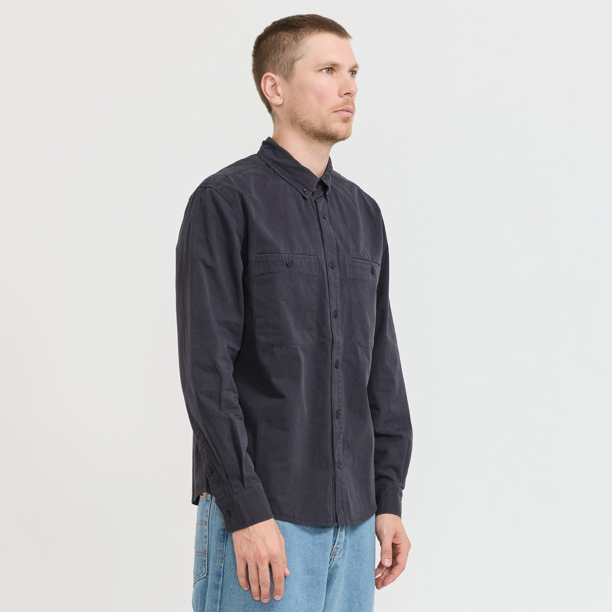 Butter Goods | Abseil L/S Shirt Washed Navy | Maplestore
