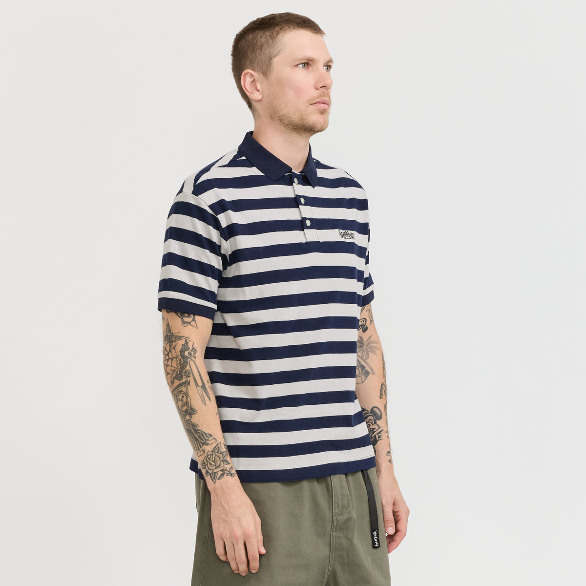 Butter Goods | Striped Polo Shirt Navy / Grey | Maplestore