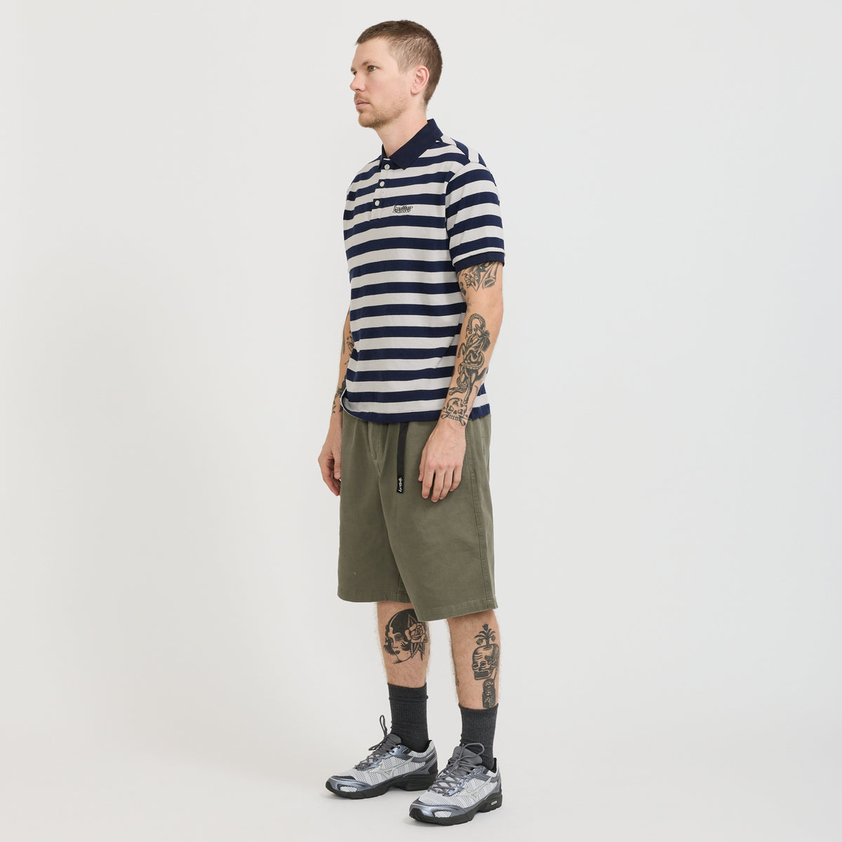 Butter Goods | Striped Polo Shirt Navy / Grey | Maplestore