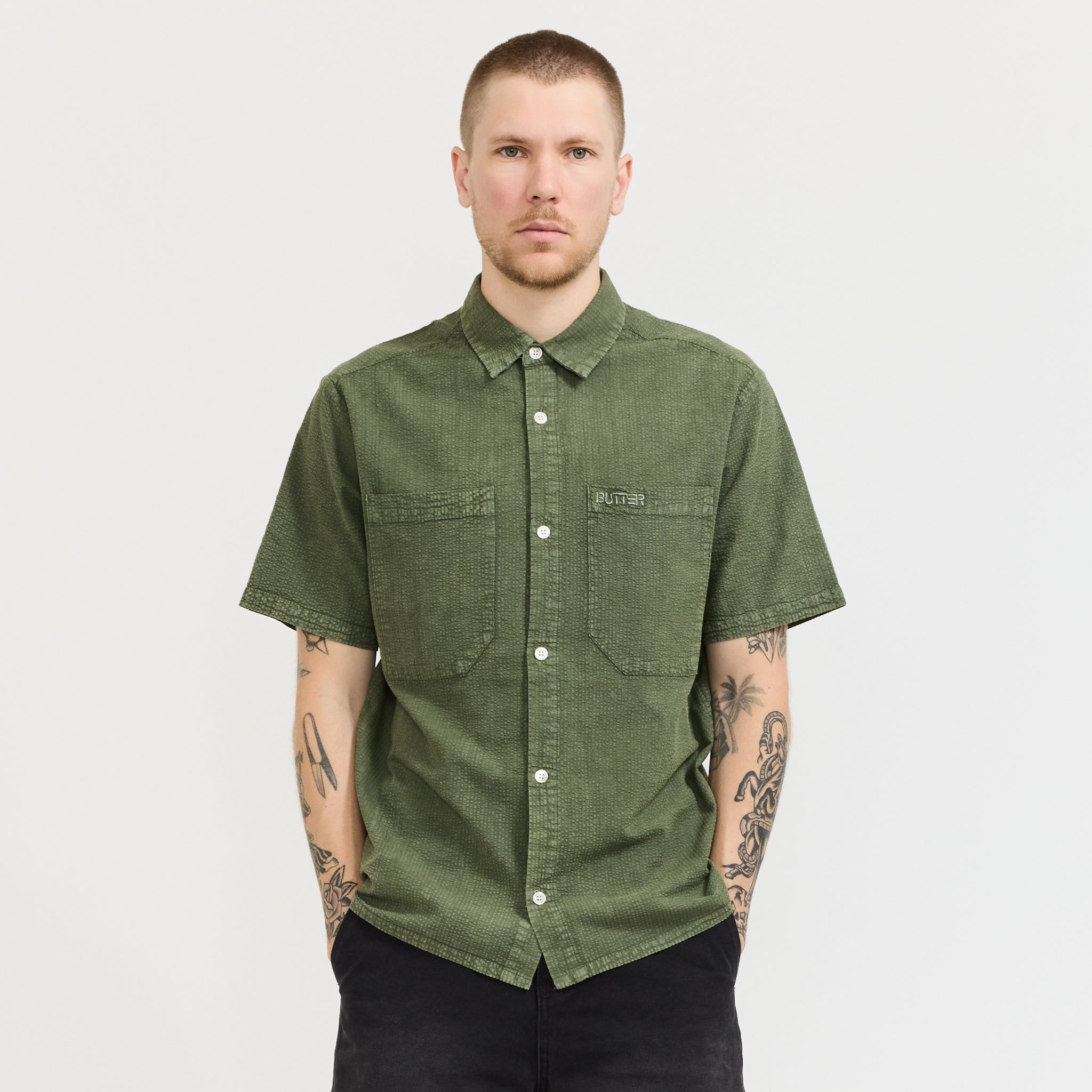 Overdye Seersucker S/S Shirt Army