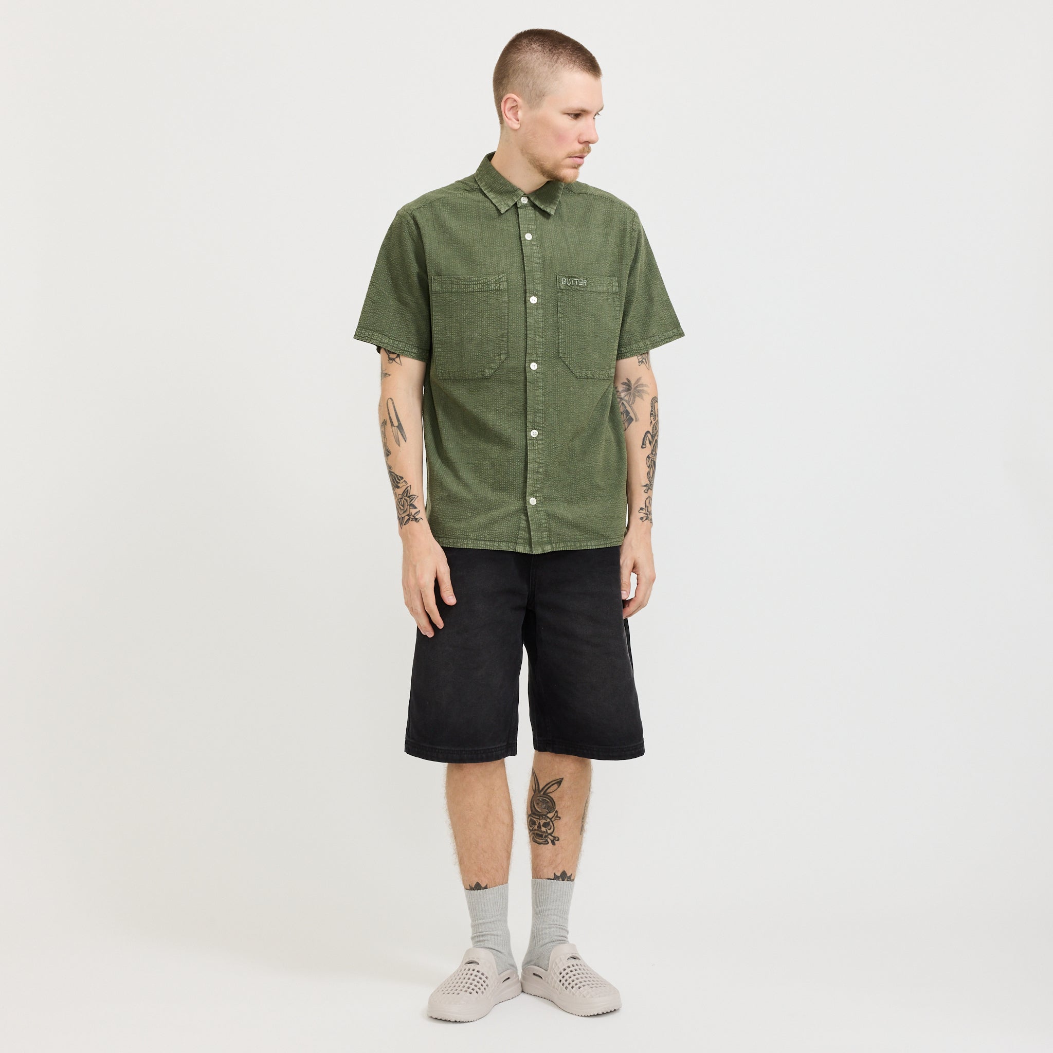 Overdye Seersucker S/S Shirt Army