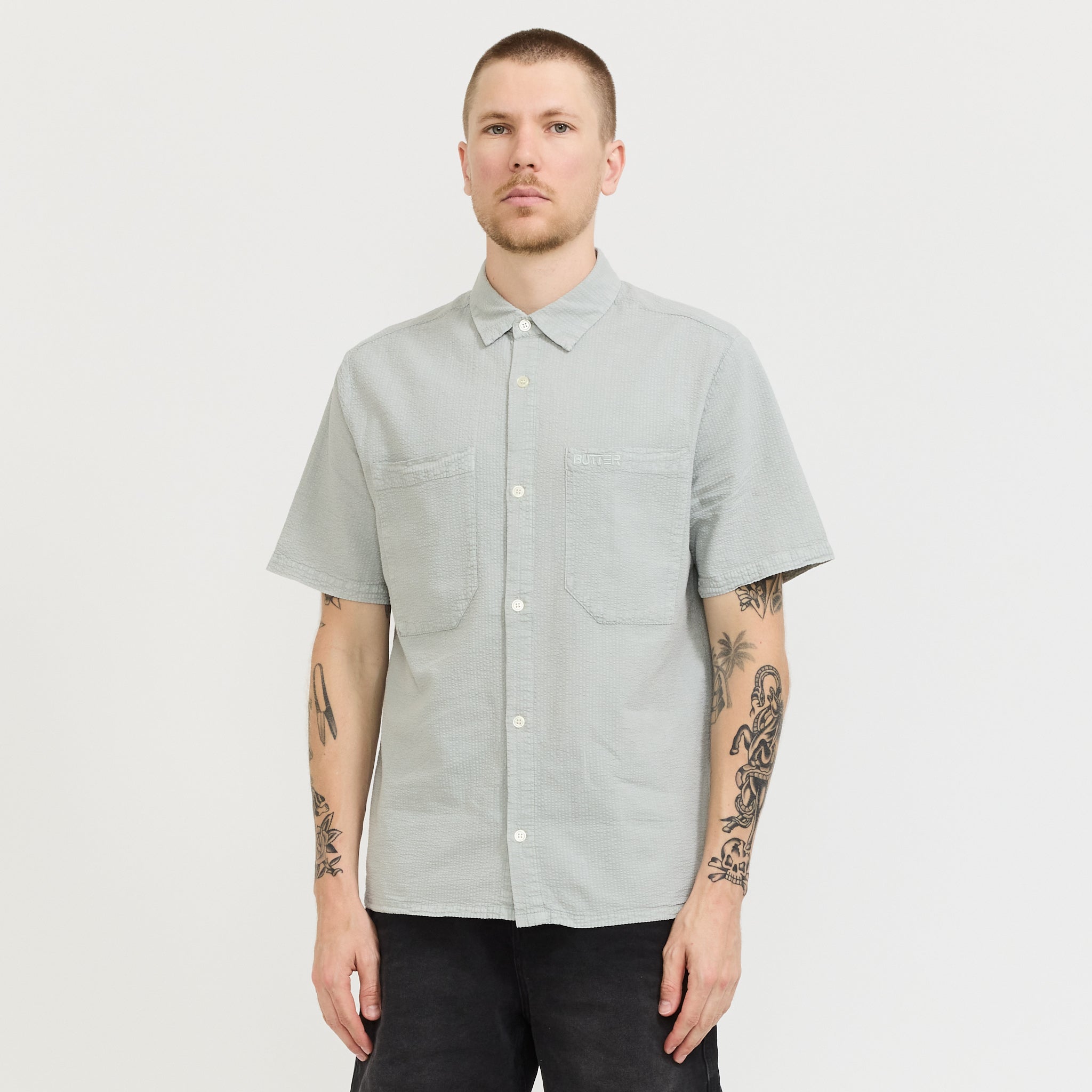 Overdye Seersucker S/S Shirt Grey