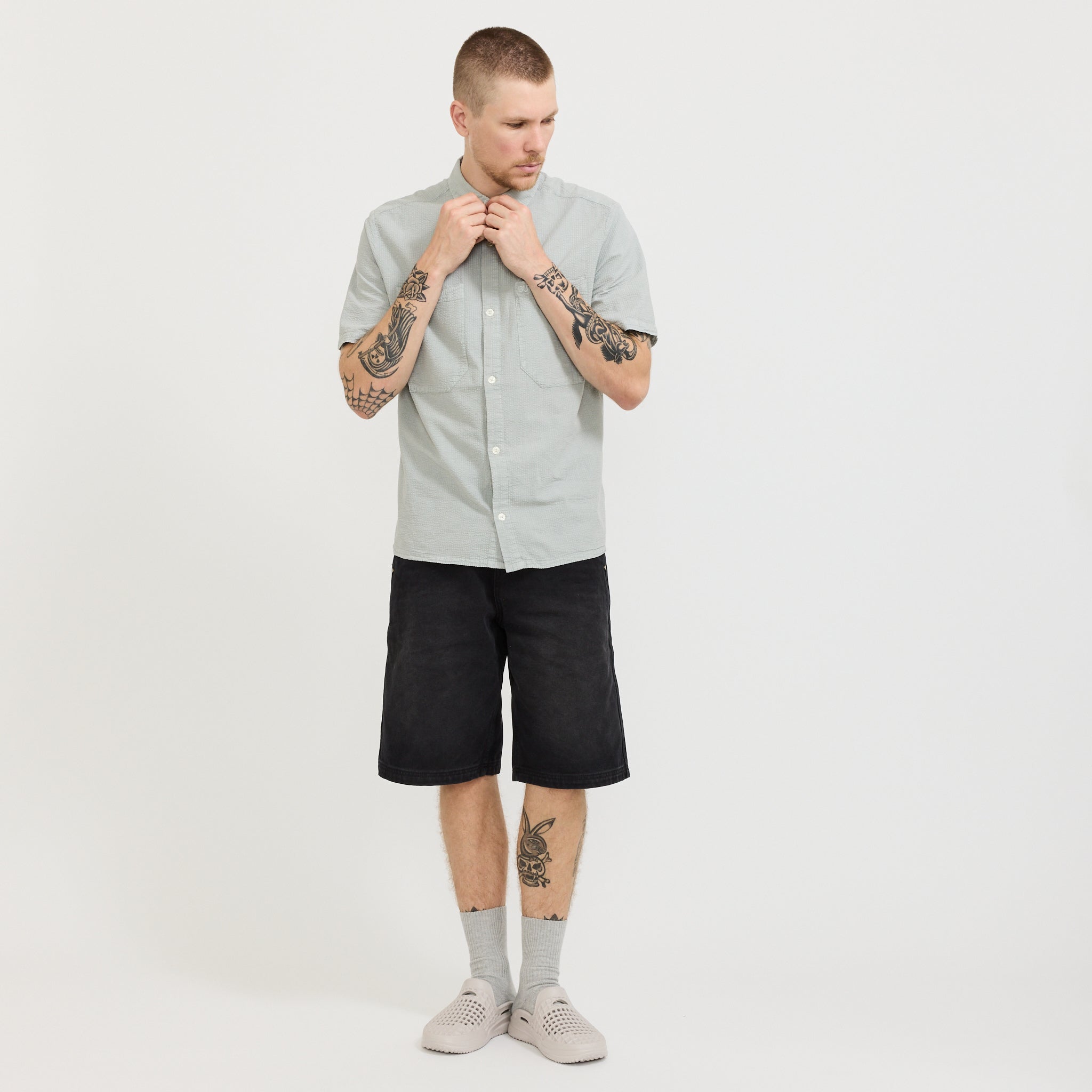 Overdye Seersucker S/S Shirt Grey