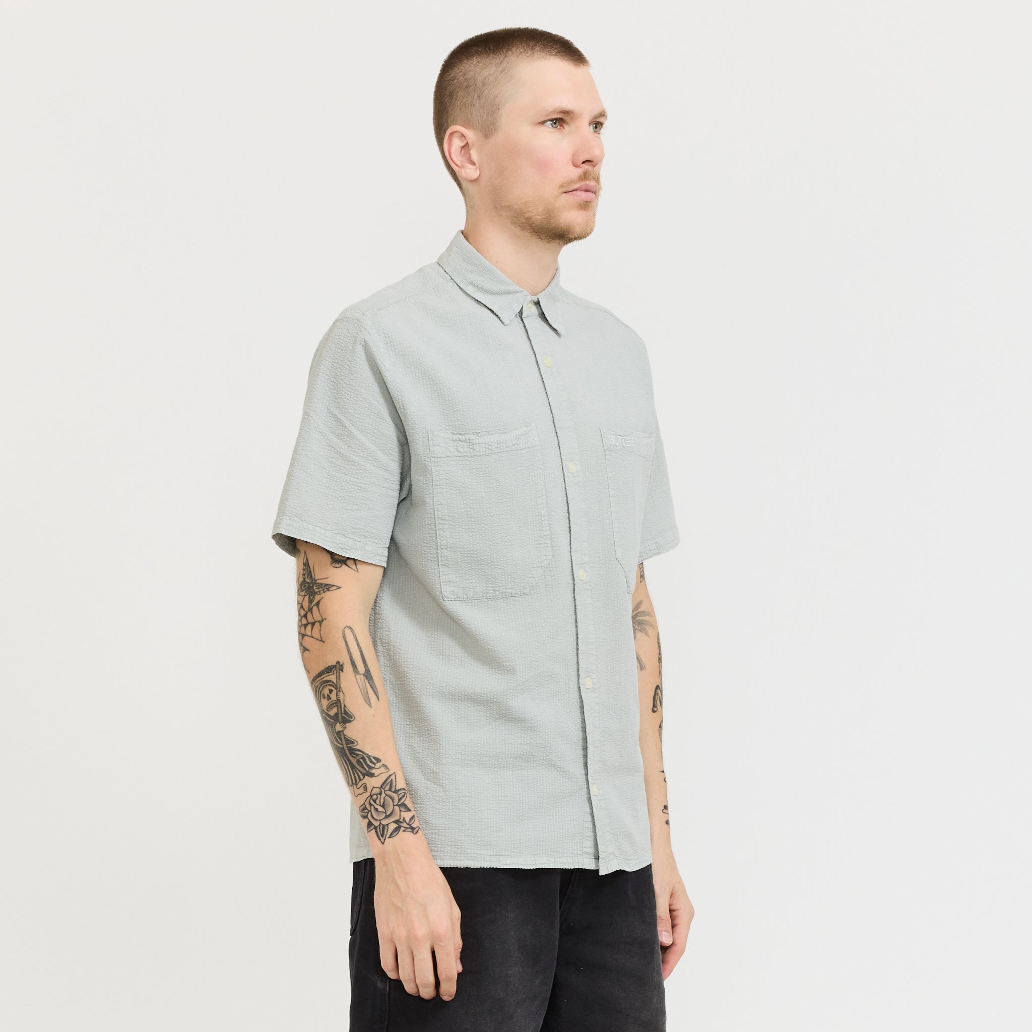 Overdye Seersucker S/S Shirt Grey