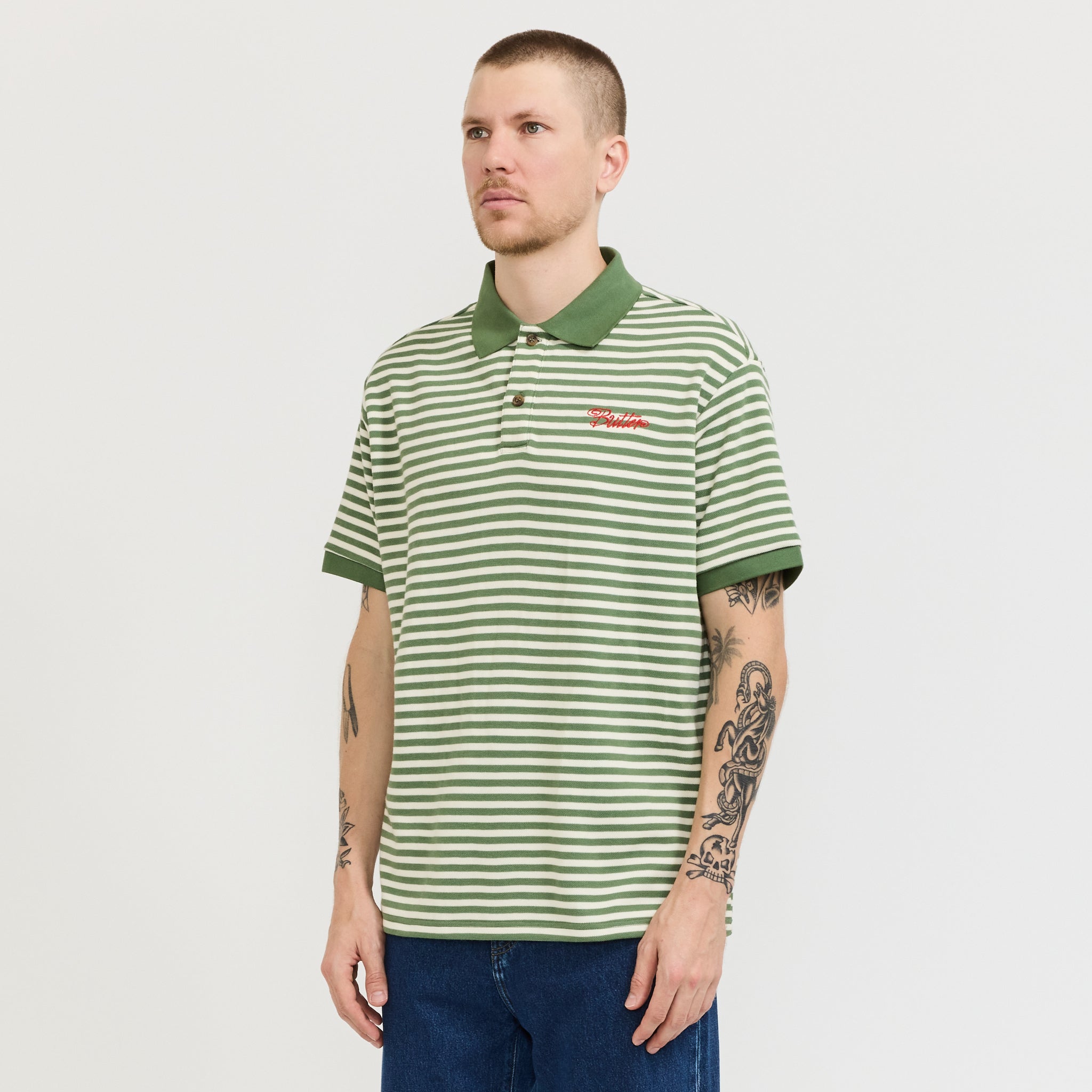 Stripe Polo Shirt Sage/Natural