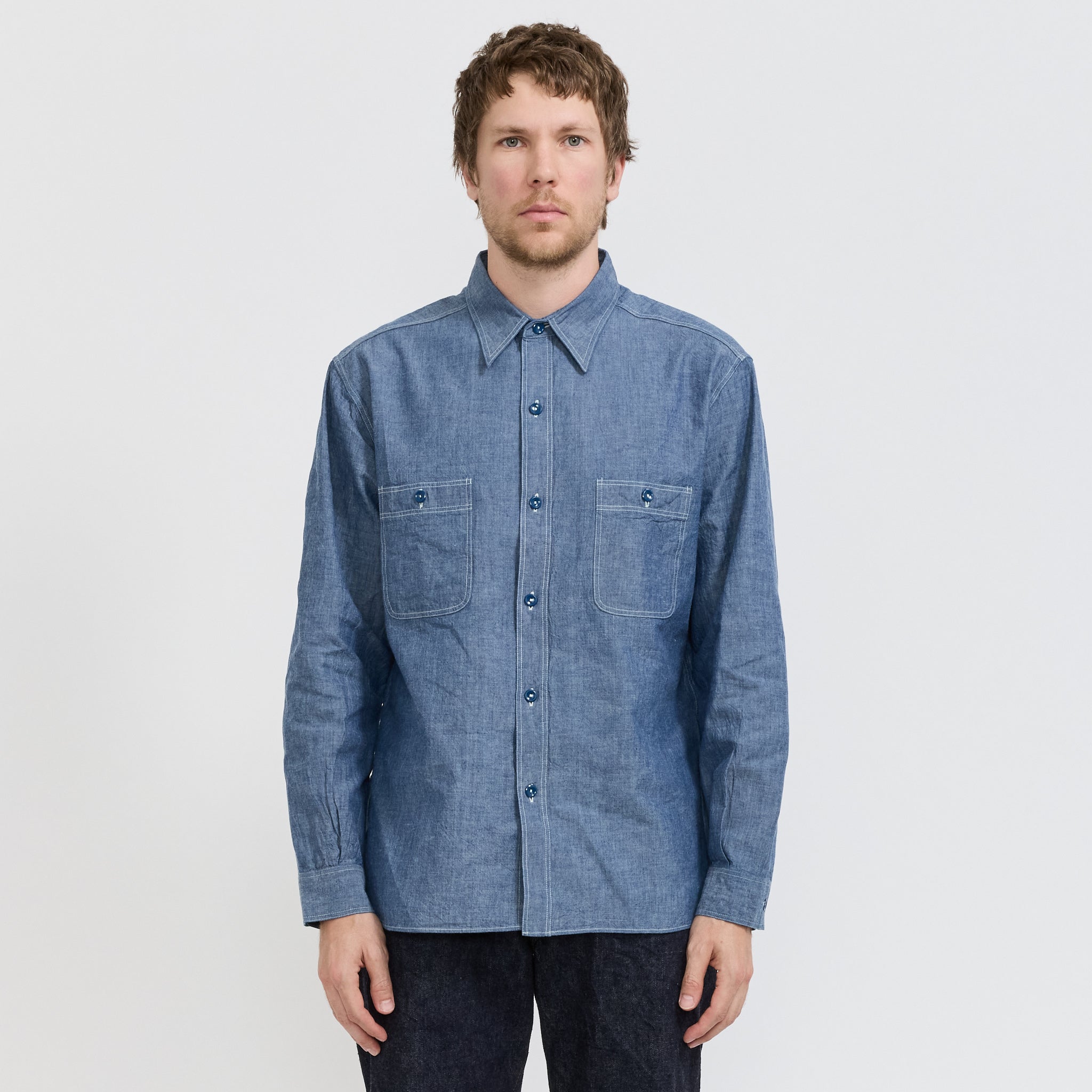 トップス Buzz Rickson / BLUE CHAMBRAY WORK SHIRT Sugar Cane Buzz Ricksons Blue Chambray Work Shirt | Maplestore