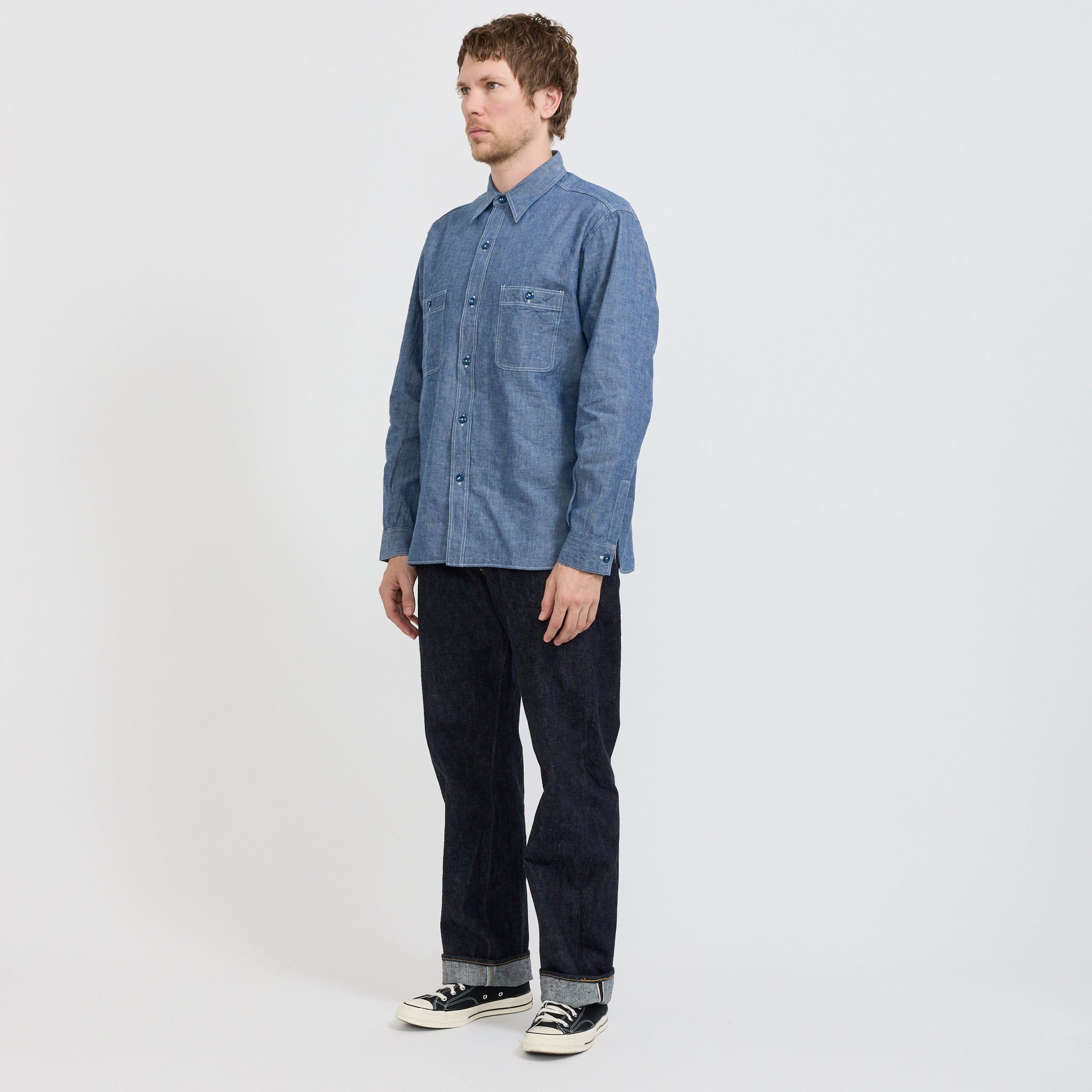 Sugar Cane Buzz Ricksons Blue Chambray Work Shirt | Maplestore