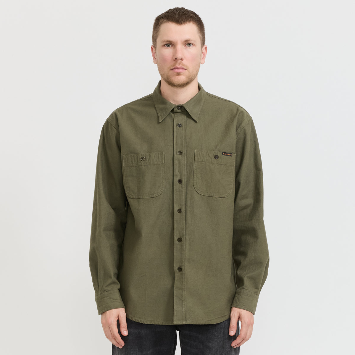 Nudie Jeans Co. | Julian Shirt Back Sateen Olive Green | Maplestore