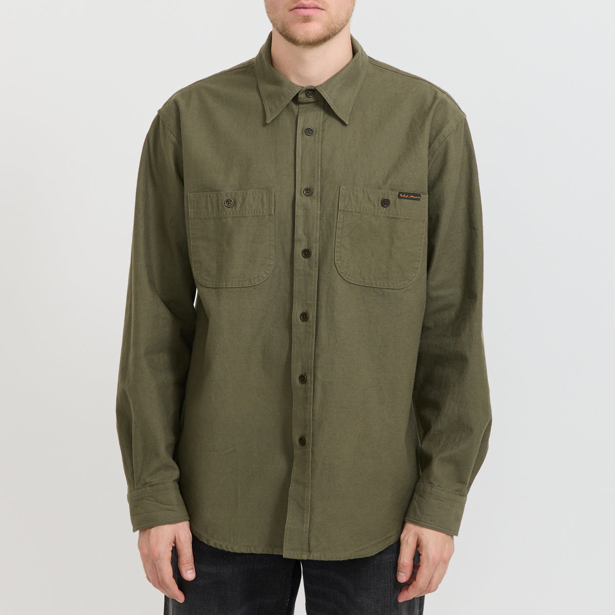 Nudie Jeans Co. | Julian Shirt Back Sateen Olive Green | Maplestore